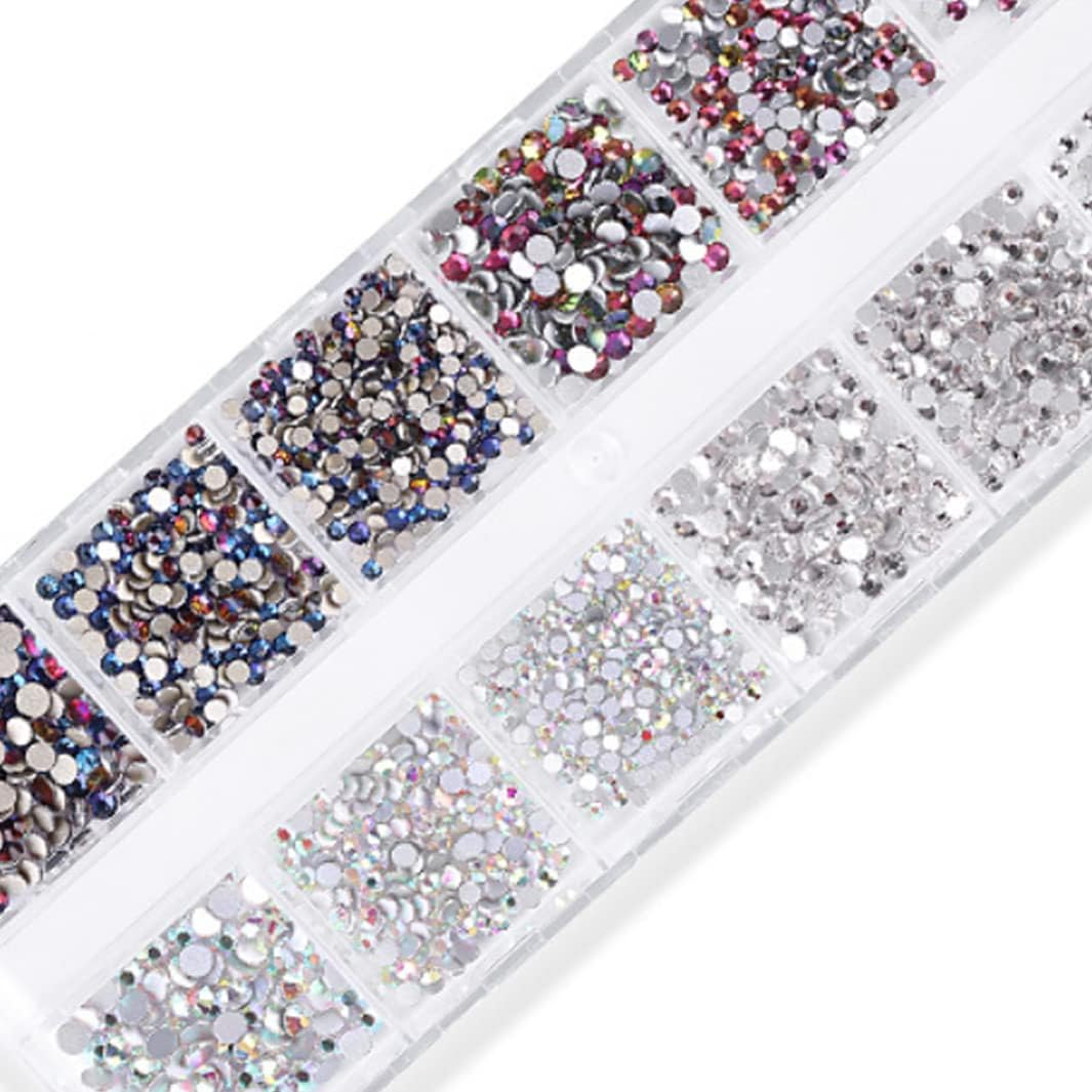 Nail Art Deluxe Flatback Rhinestones with Box (Clear + Clear Aurora AB + Flame + Blue Flame), Beauties Factory Nail Art Gems Crystals Decals (Color K) image number 2