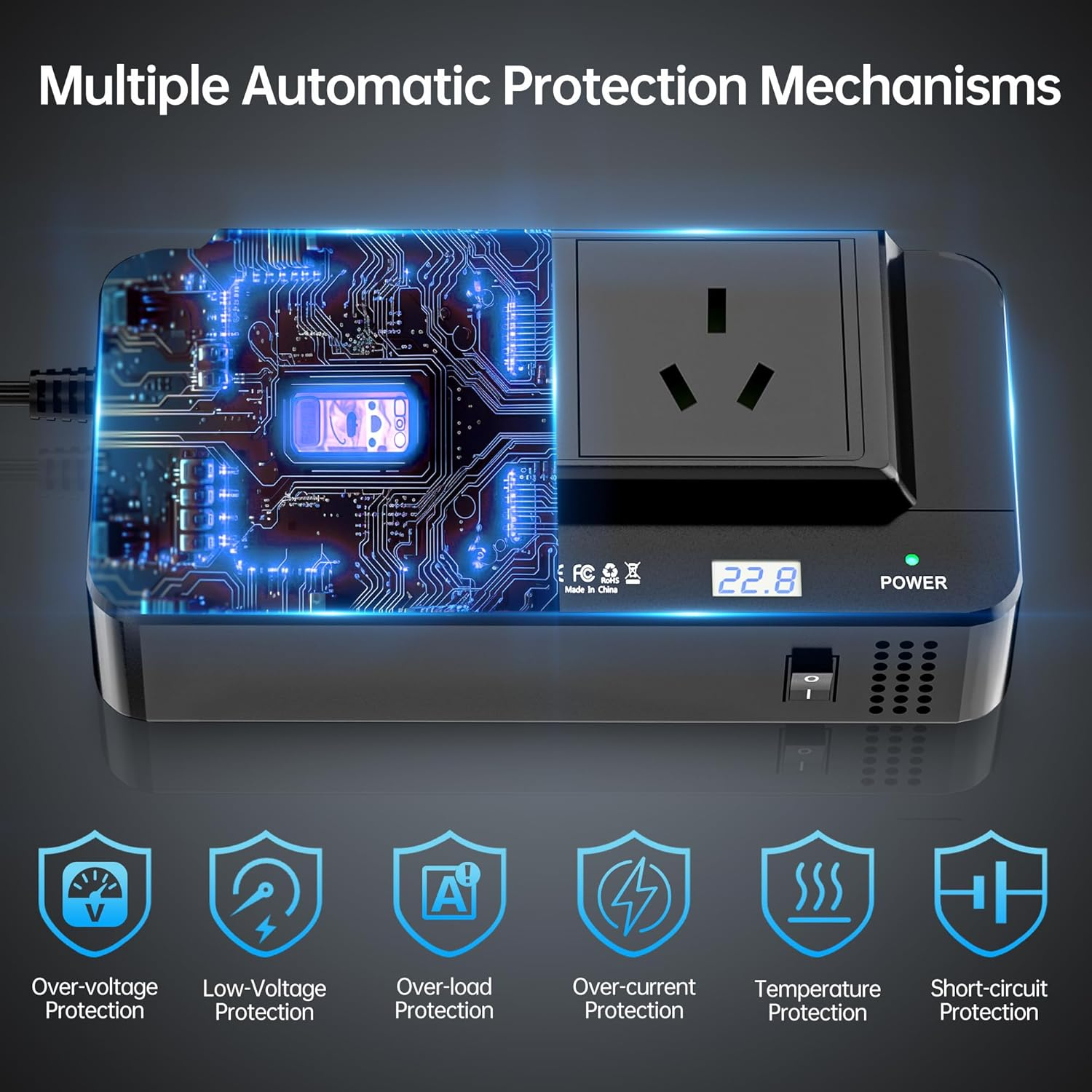 BGFOX 200W Car Power Inverter, 6-In-1 DC 12V to 240V / 230V AC Voltage Converter with 2 AC Outlets / 18W USB-C and 4.8A Dual USB Ports / 12V Car Cigarette Lighter Socket - Black image number 3