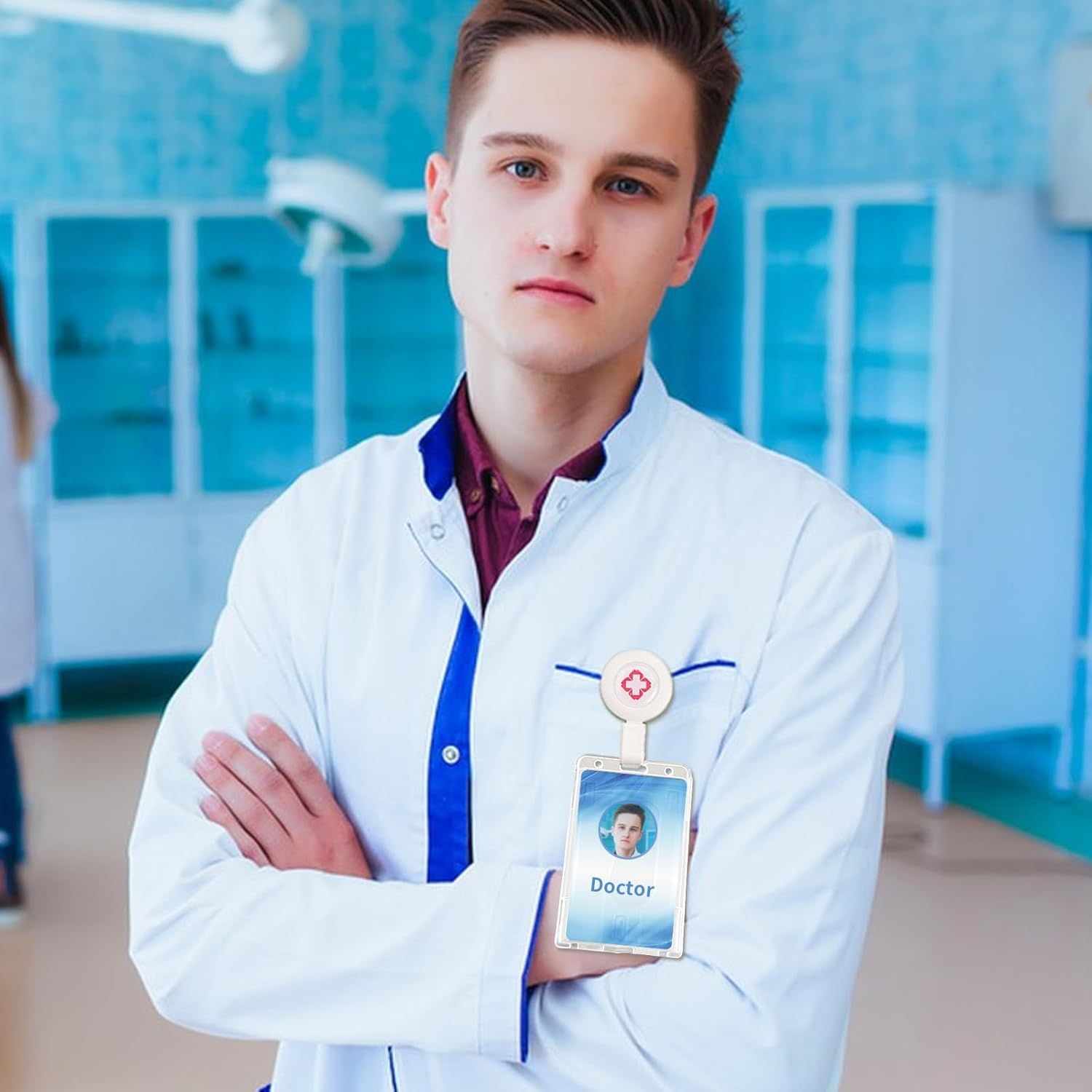 4 Pack Hard Plastic Badge Holder, Clear ID Badge Name Card Holder with Easy Access Thumb Slot, Holding 2 Cards, Vertical Style image number 6