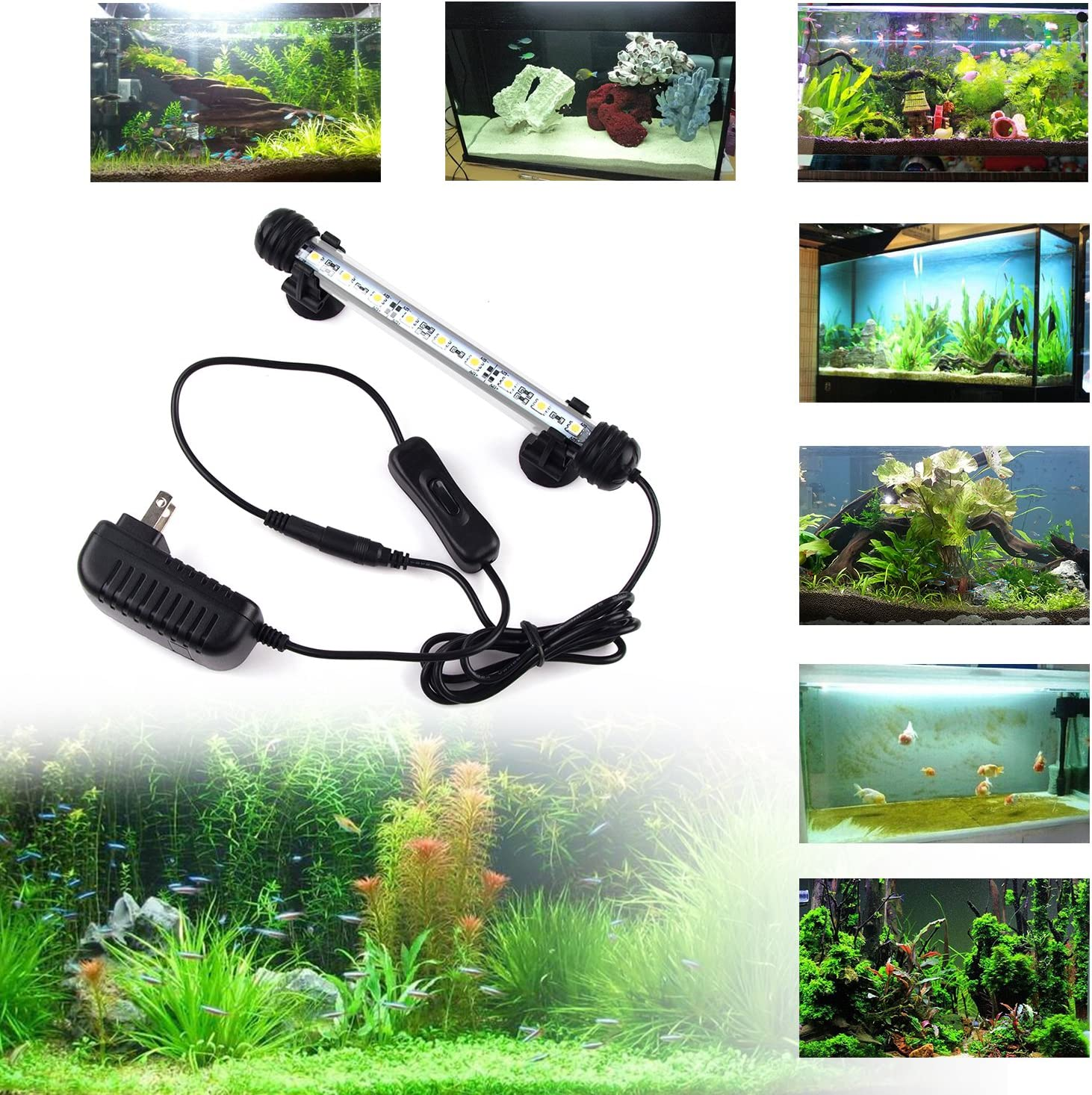 LED Aquarium Light, Fish Tank Light Submersible Underwater Crystal Glass Leds Lights, 7.5"- White image number 3