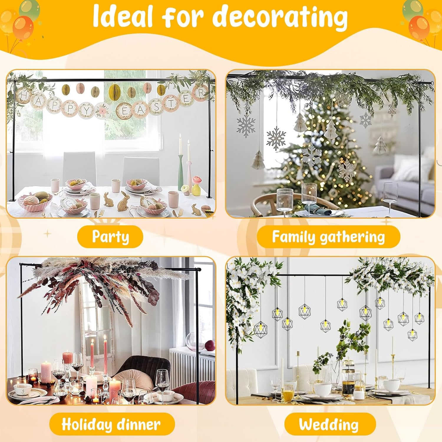 Fwqofvk over the Table Rod Stand with Clamps Easy to Install Use Adjustable Table Arch Hanging Metal Table Arch Hanging Rod Stand Decorated Arch for Wedding Birthday Party Christmas image number 4