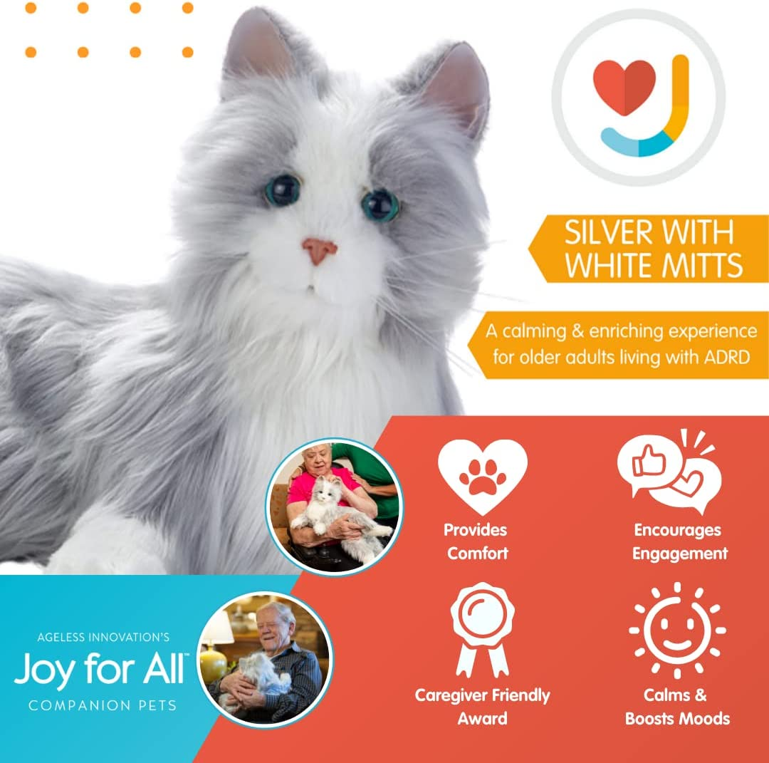 Joy for All - Silver with Mitts - Interactive Plush Pet for the Elderly