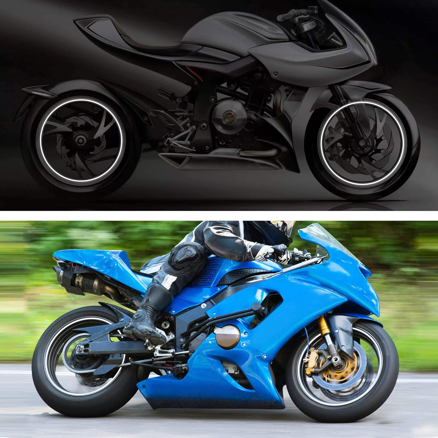 TOMALL 17" Reflective Wheel Rim Tape Sticker for Motorcycle Wheels Car Cycling Bike Bicycle Night Reflective Safety Decoration Stripe Universal (White) image number 6