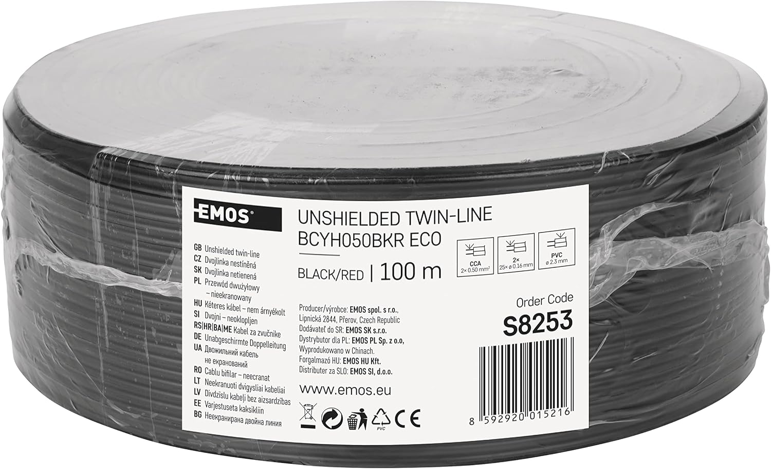 EMOS Copper Cable 2 X 0.5 Mm&sup2;, 100 M CCA Two Wire Cable for Low Voltage, Black with Polarity Marking image number 2