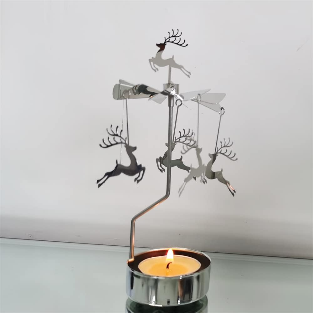Kingnero Rotary Candle Holder Spinning Candleholder Tea Light Candle Powered Carousel Small Gift (Reindeer) image number 3