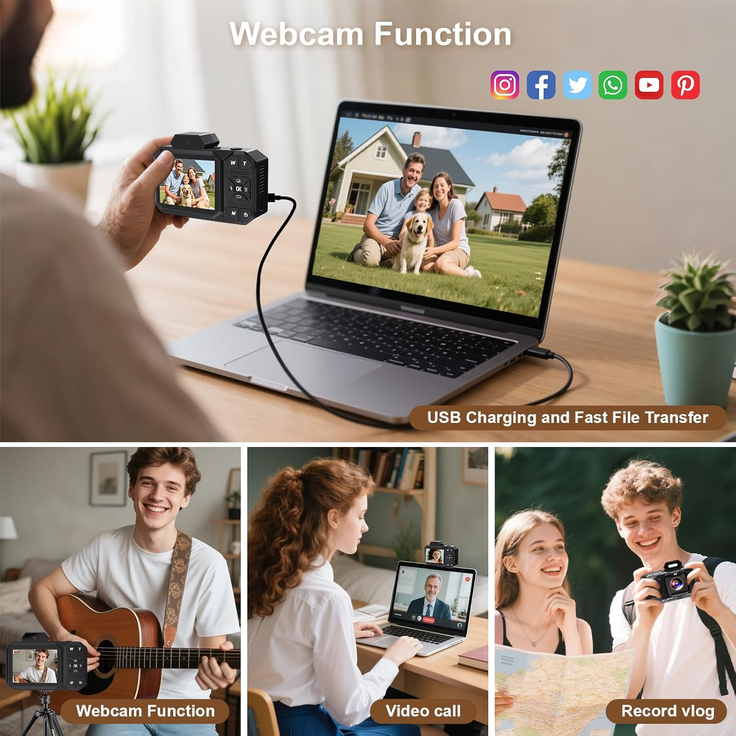 Digital Camera, 4K 48MP HD Autofocus Camera with 32G SD Card Digital Cameras Compact Camera for Children Teenagers Beginners - Black