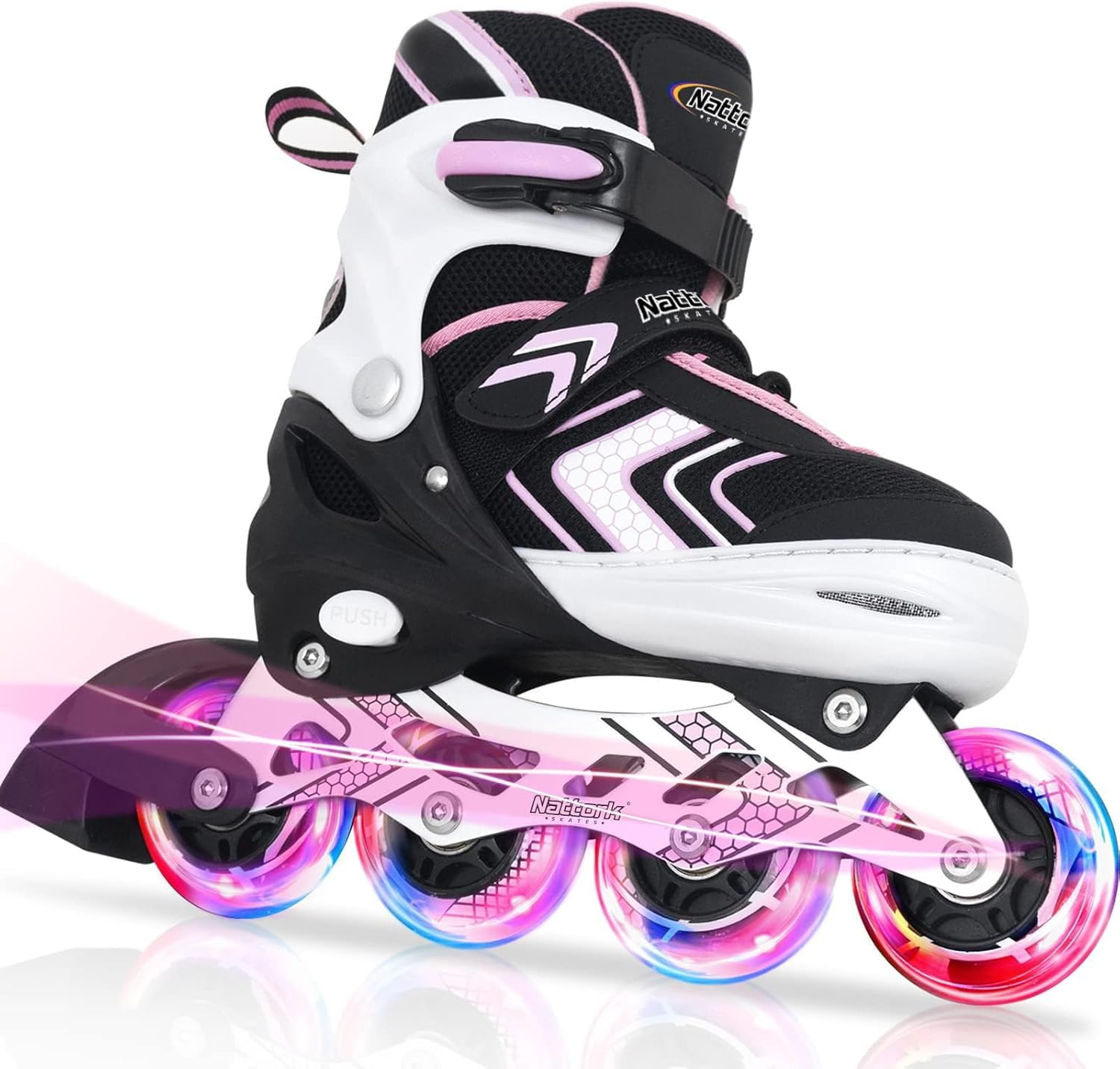 Nattork Inline Skates for Girls and Boys with Full Light up Wheels, Adjustable Beginner Roller Skates for Kids Youth