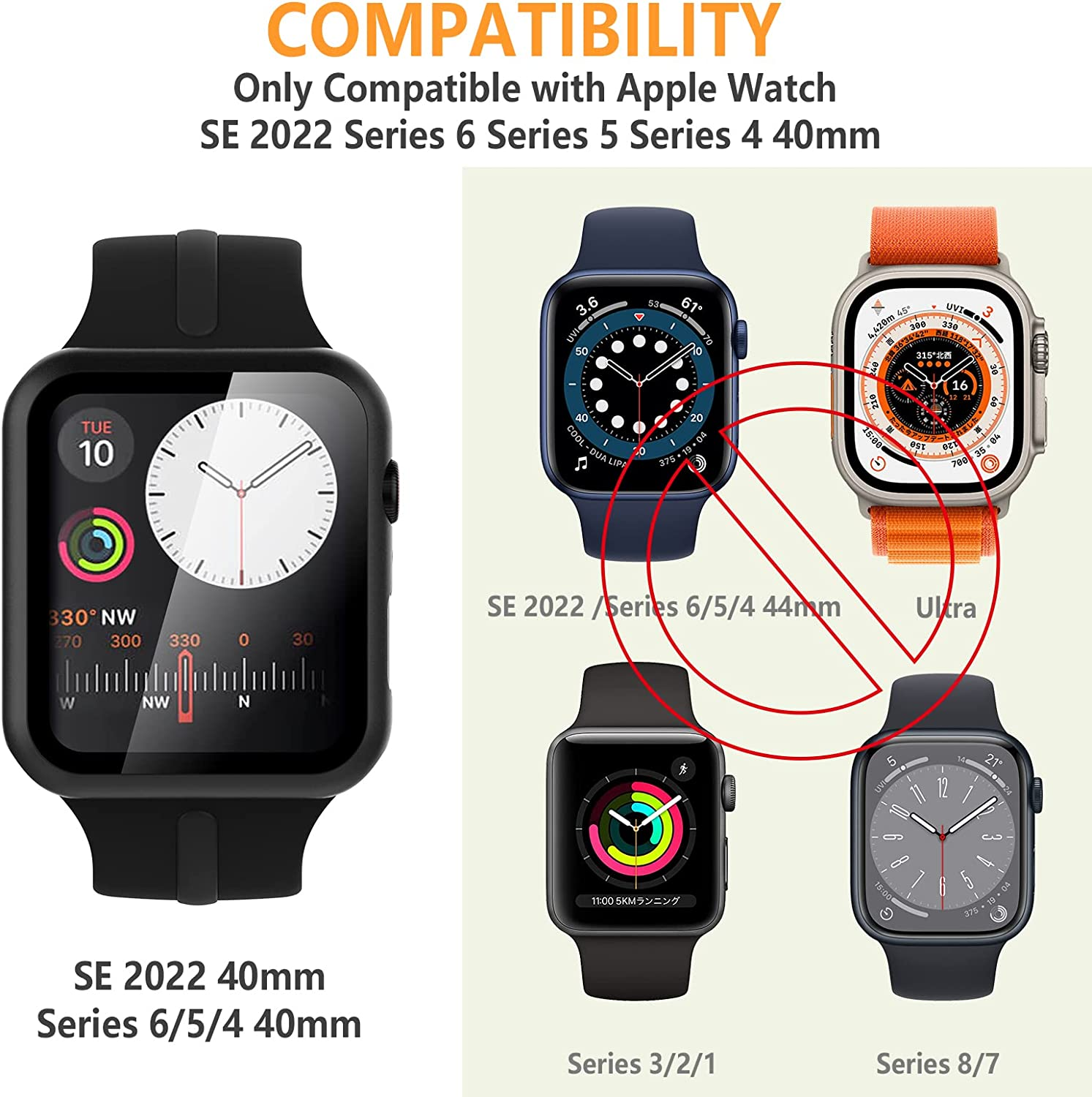 Hianjoo (2 Pack) Case Compatible with Apple Watch SE 2022 Series 6 Series 5 Series 4 40Mm, Built-In HD Tempered Glass Screen Protector Overall Cover Replacement for Iwatch SE 2022 Series 6/5/4, Black image number 5