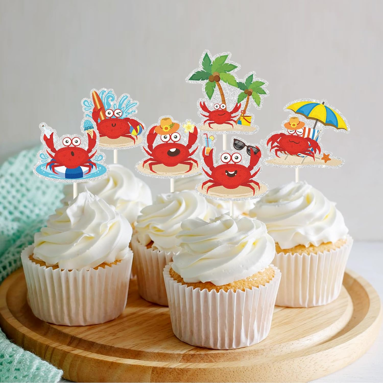 Crab Cupcake Toppers Baby Shower Party Supplies,Marine Organism Birthday Party Decorations Supplies,Sea Beach Marine Animal Theme for Kids Boy Girl 1St 2Nd Happy Birthday Party Supplies..18 PCS image number 1