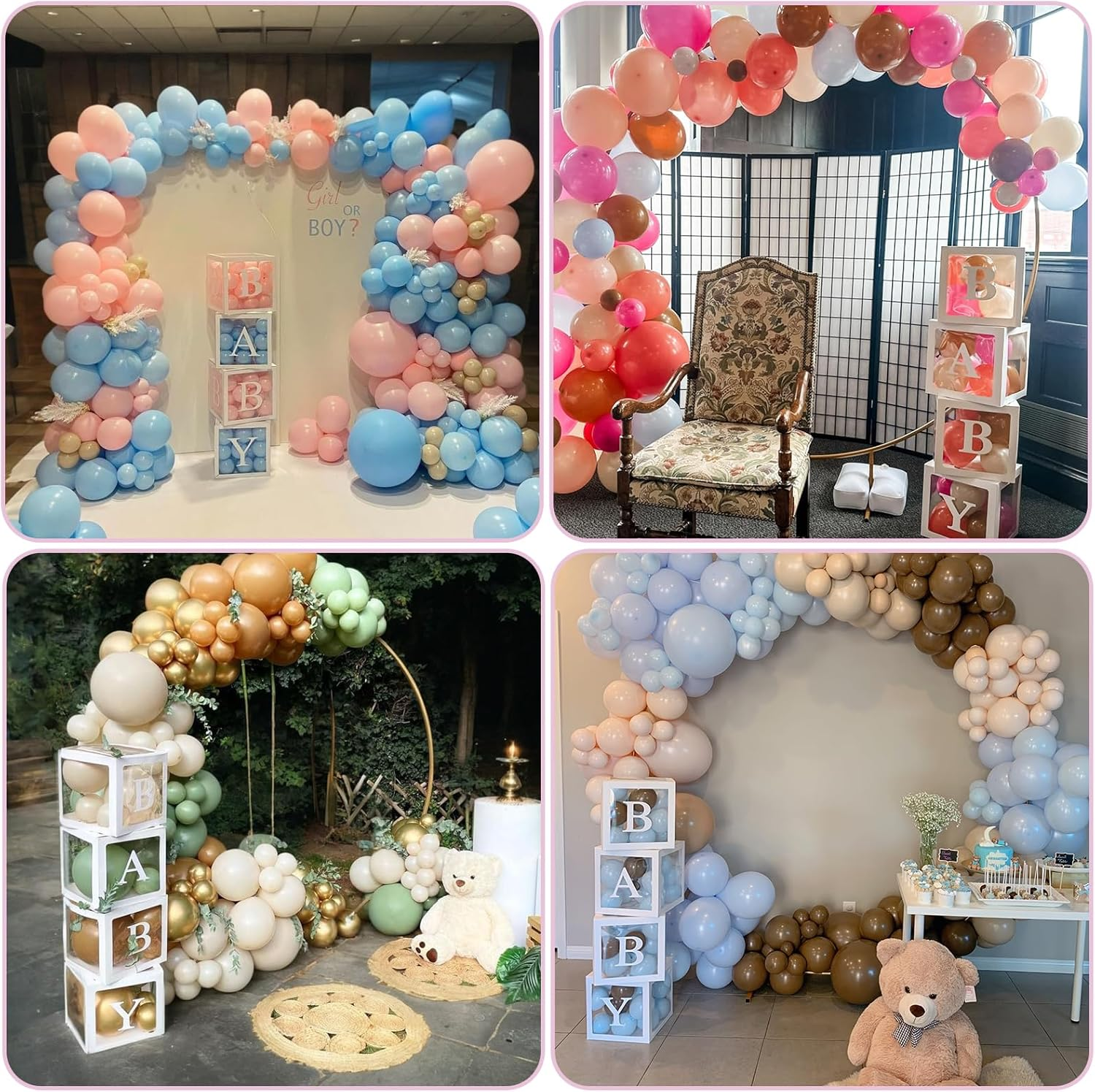 Baby Balloon Boxes with Letters, Set of 4 White Box for Baby Shower, Gender Reveal, Birthday Party Decoration image number 2