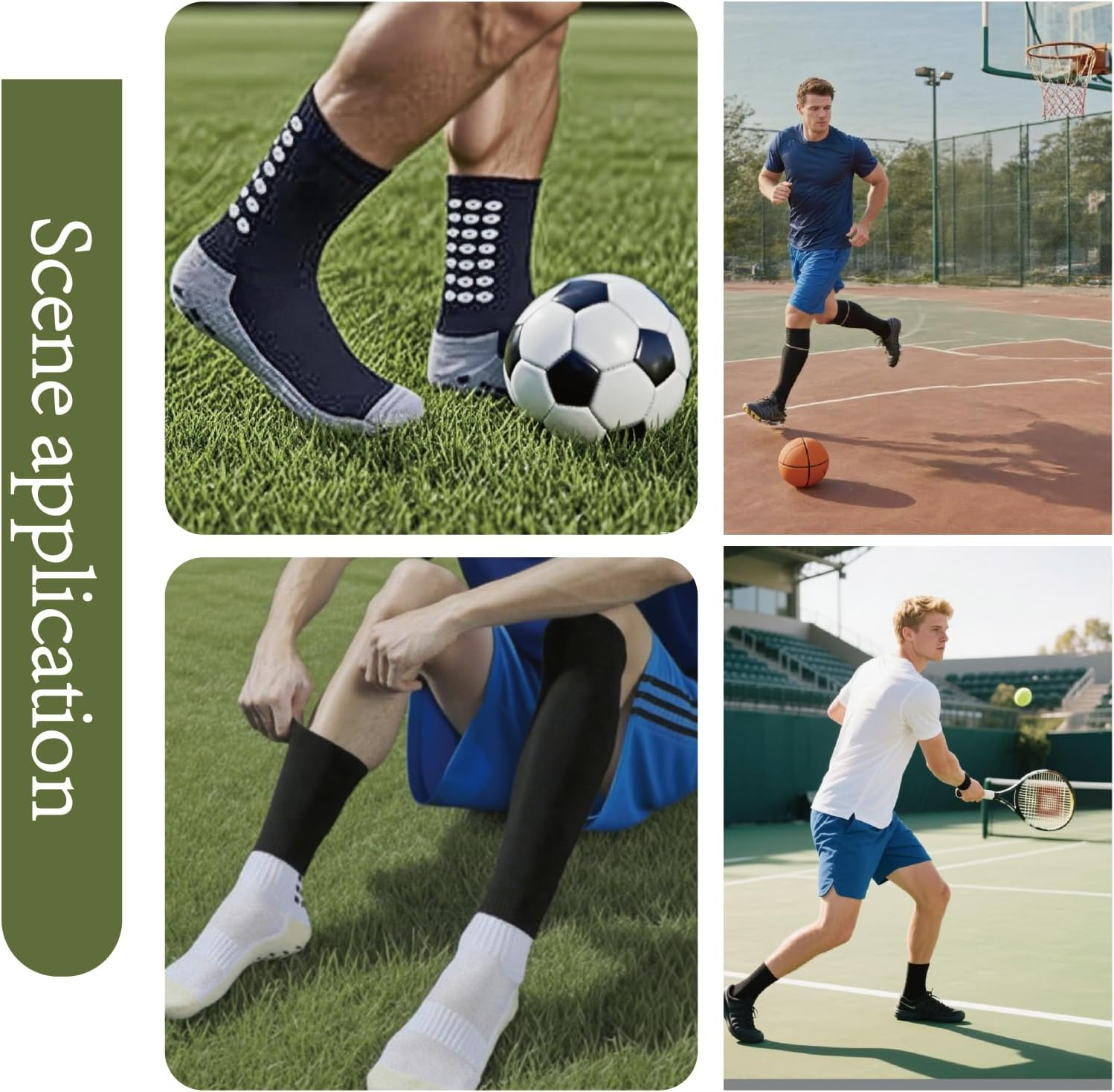 Calf Compression Sleeves & Non-Slip Soccer Grip Socks Set, Professional Sports Foot and Leg Socks, Suitable for Soccer, Baseball, Basketball, Rugby, Wrestling image number 4