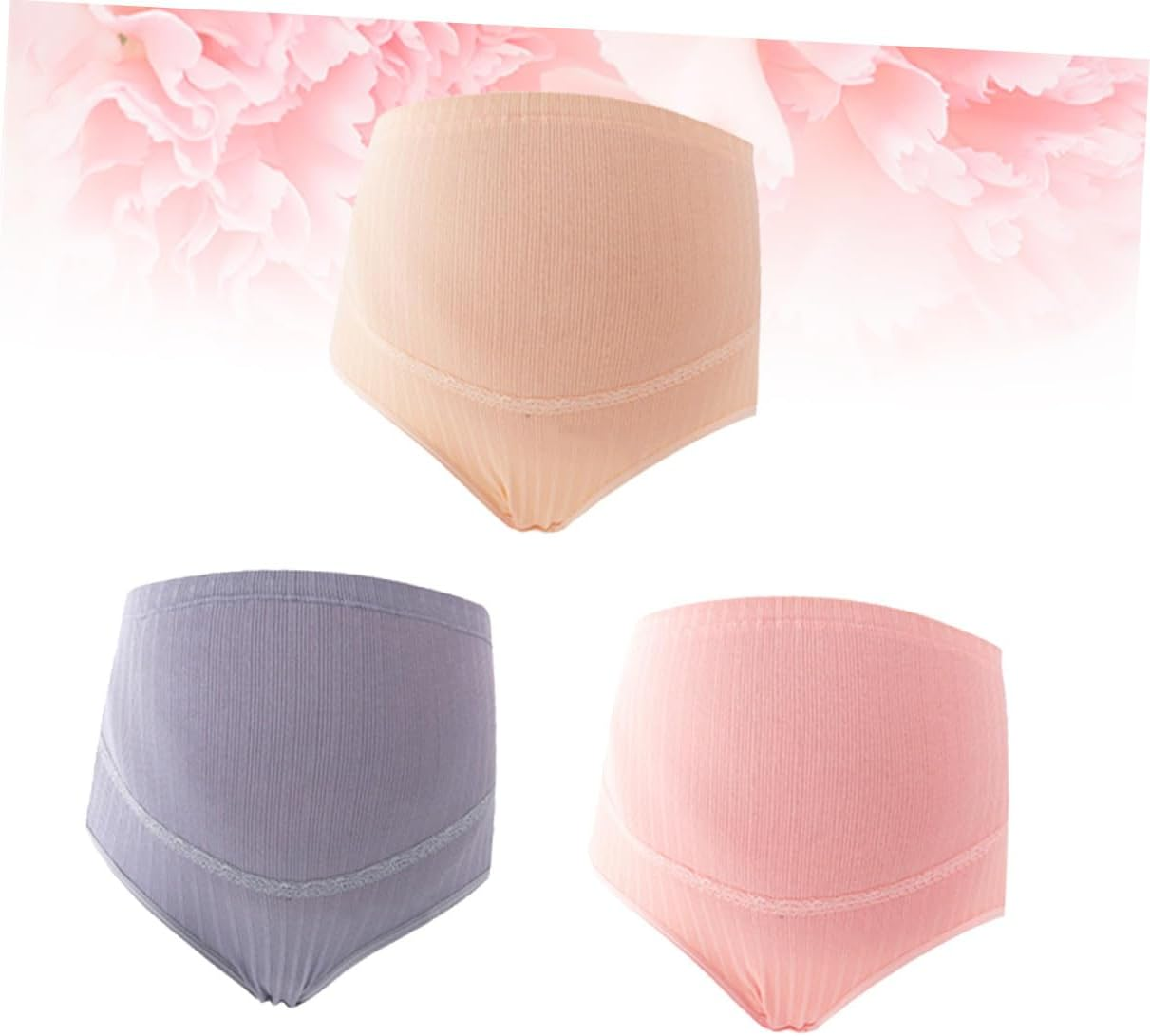 POPETPOP 3Pcs Maternity Underwear High Waist Cotton Soft Stretchy Breathable Panties with Stomach Lift Support for Pregnant Women Comfortable Fit Random Color image number 2
