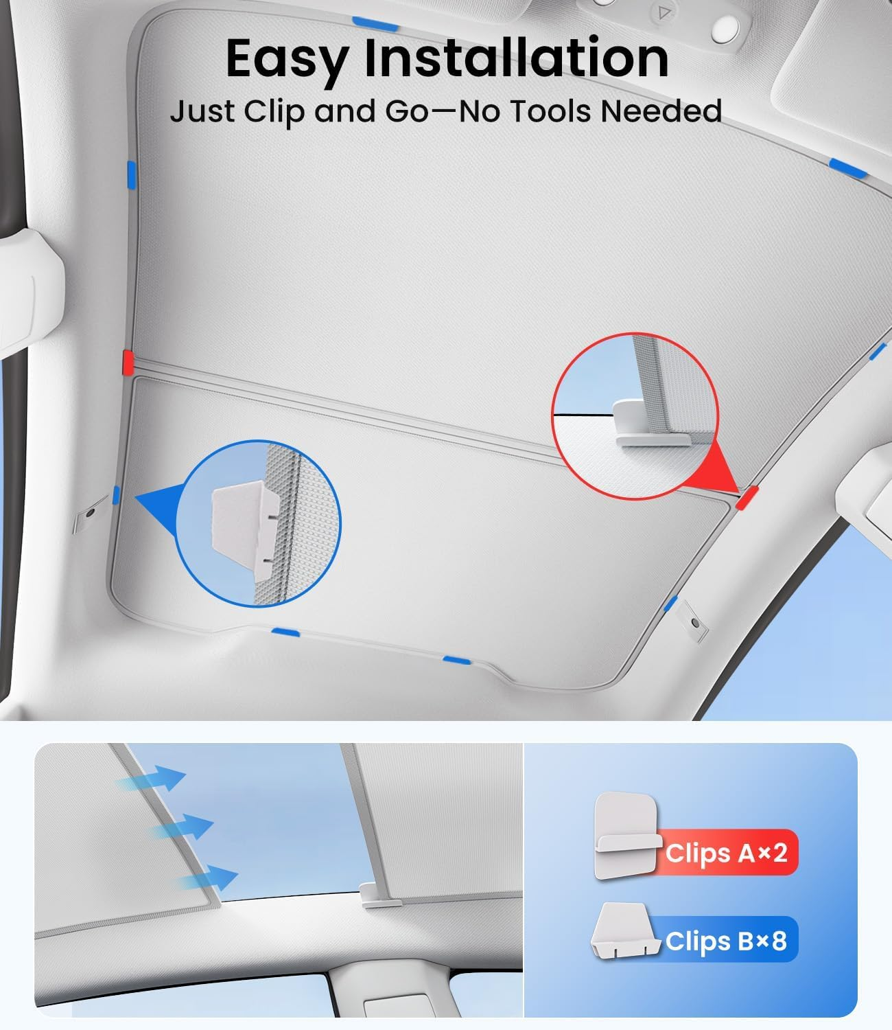 Sunshade Roof for Tesla Model Y Juniper 2026 2025 Heat Insulation Foldable Glass Roof Sun Shade, Precision Fit, Nano Ice-Crystal Coatings Sunroof Cover Accessories (For Model Y Juniper 2025-2026)