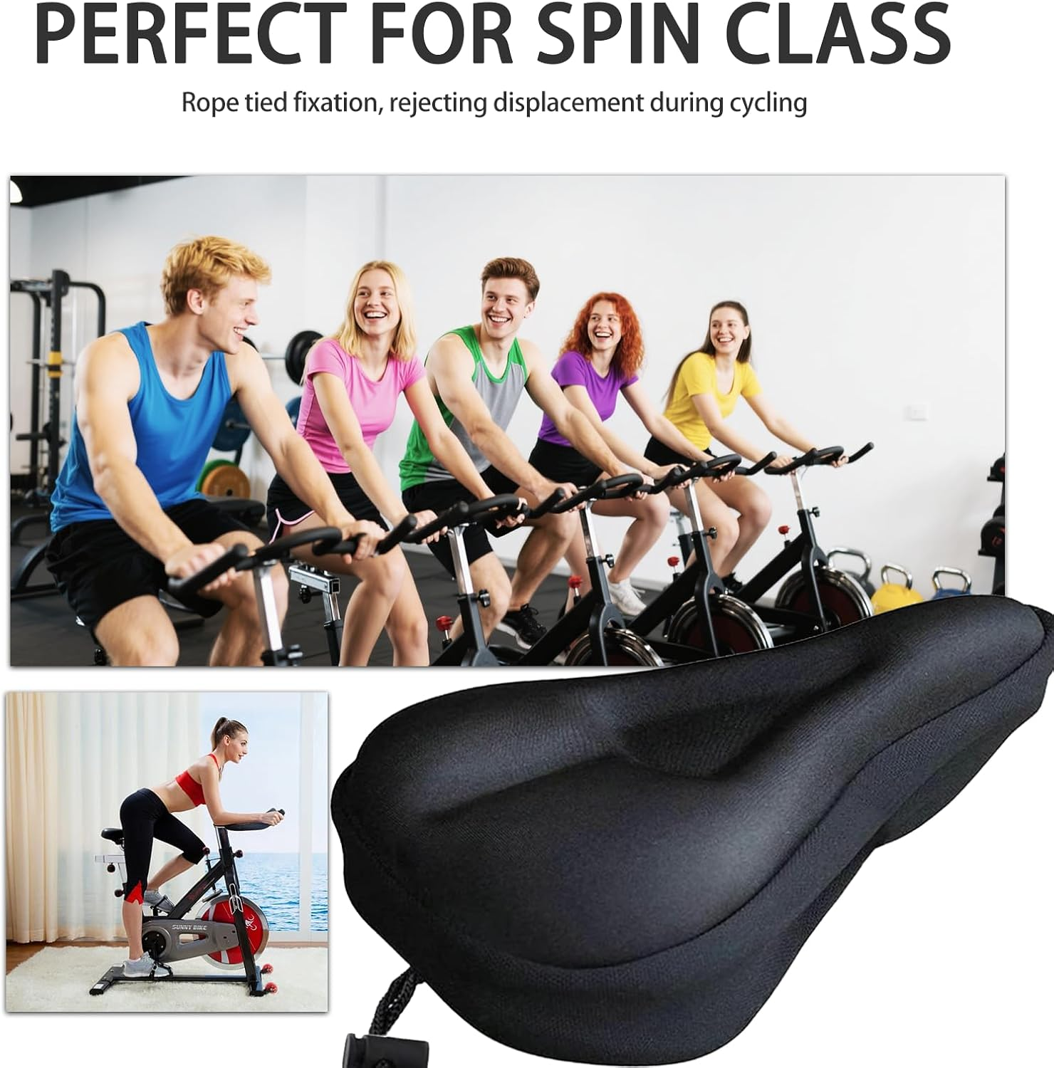 Gel Bike Seat Cover Cushion,Universal Bicycle Saddle Cover with Non-Slip Base,3D Relief Design for Road Mountain Spin Bikes,Comfortable Cycling Seat Pad Black image number 3