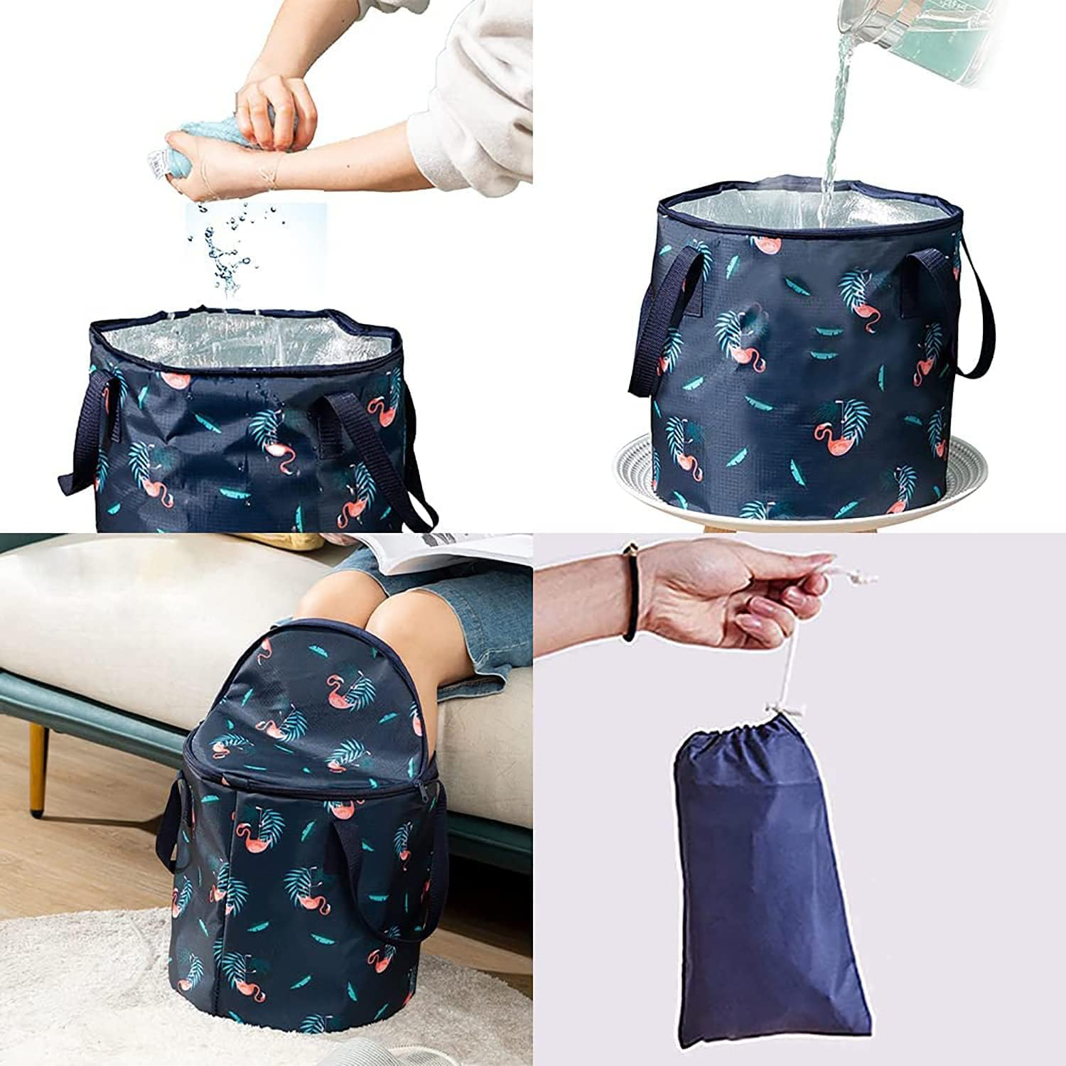 Collapsible Bucket for Soaking Feet, Portable Travel Foot Bath Tub, Insulated Foot Bath Bag with Lid，Foot Soaking Bath Basin Portable, Foot Spa Soaking Feet Home Pedicure Basin Outdoor Camping image number 4