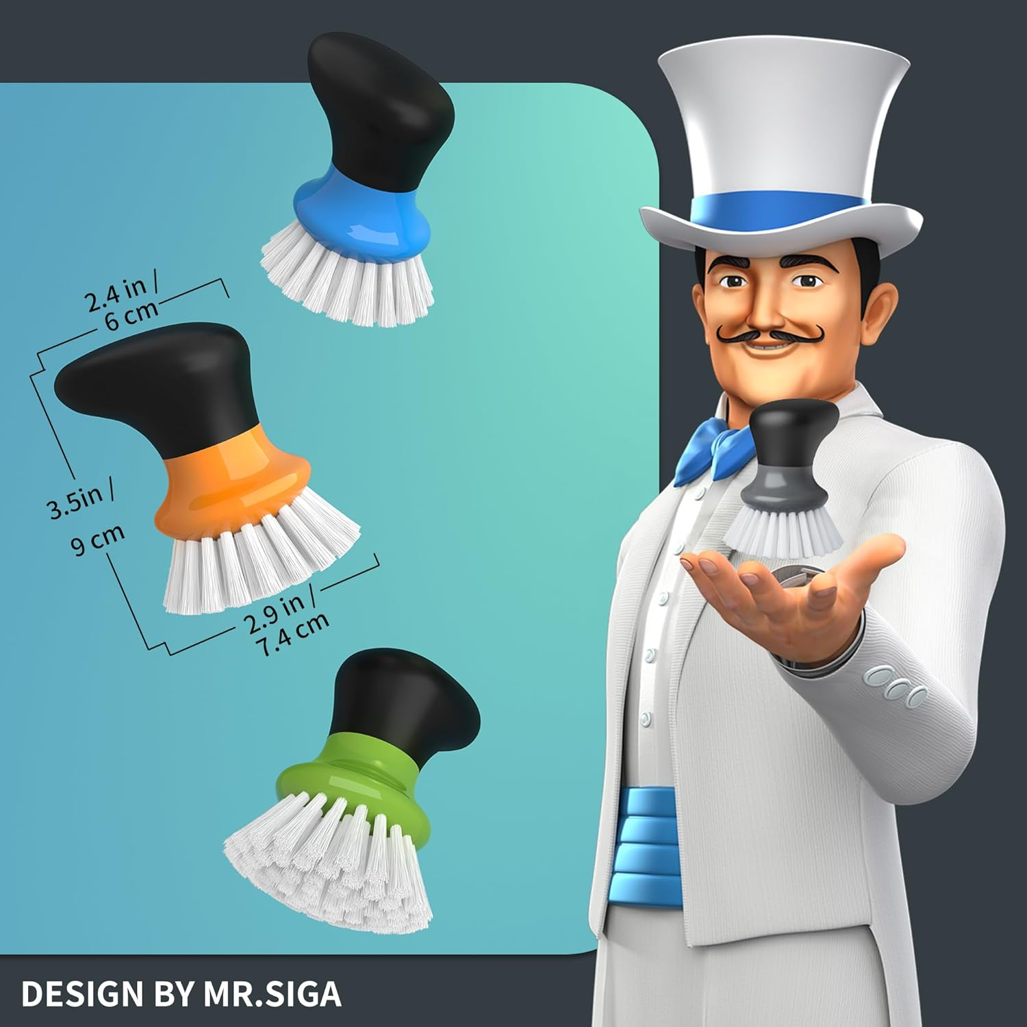 MR.SIGA Dish Scrub Brush, Palm Brush Dish Scrubber with Ergonomic Grip, Kitchen Brushes for Dishes, Gray, Pack of 2 - Blue image number 3