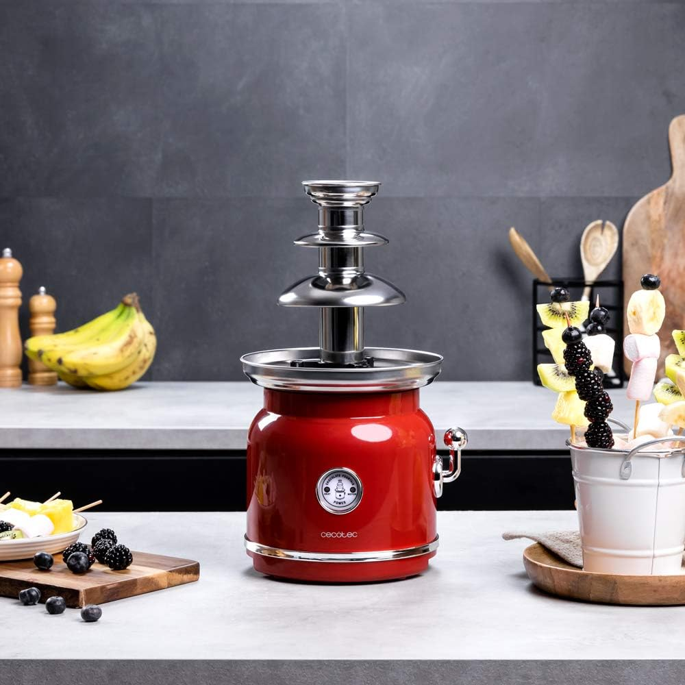 Cecotec Fun Chocolate Fountain, Power 90 W, Retro Design, Stainless Steel Tower, 3 Cascade Levels, Removable, Dishwasher Safe Parts image number 1