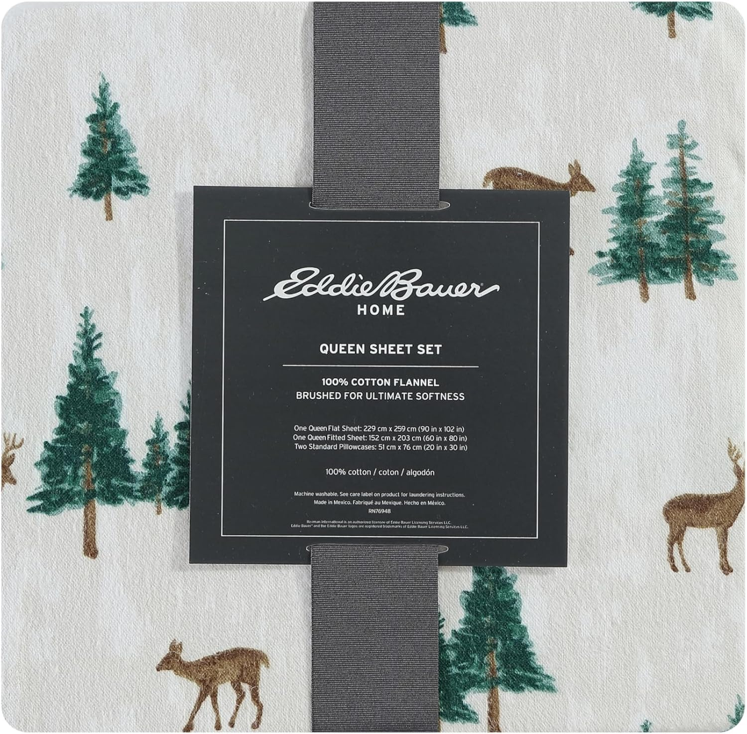 Eddie Bauer - Queen Sheets, Cotton Flannel Bedding Set, Brushed for Extra Softness, Cozy Home Decor (Deer Hollow, Queen) image number 3
