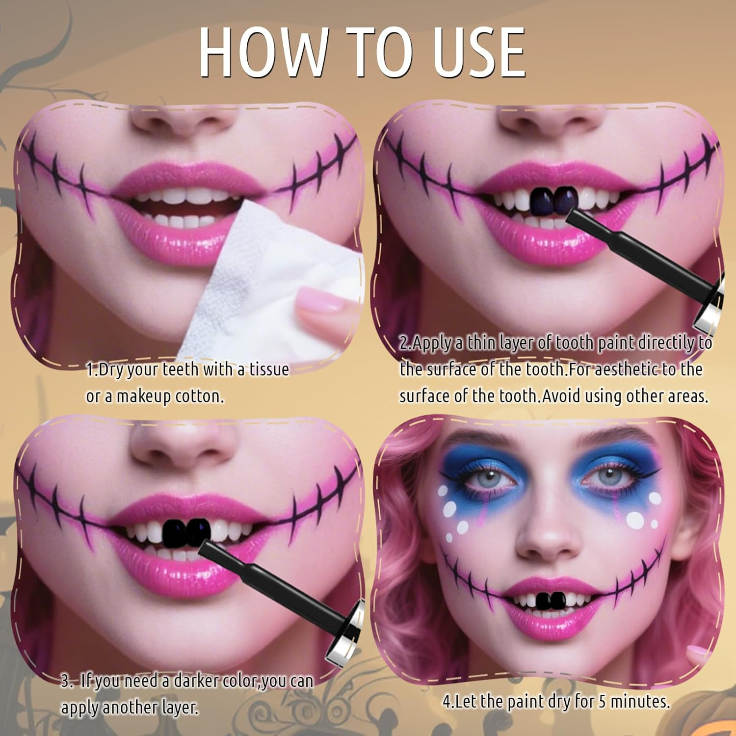 YBUETE Halloween Black Tooth Paint, Temporary Black Teeth Paint for Cosplay, Safe,Quick Dry Realistic, Special Effects Makeup for Theater,Halloween Clown Skeleton Zombie Vampire Costume Makeup