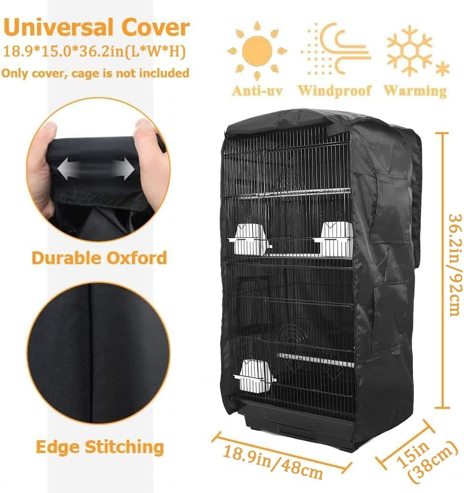 ASOCEA Extra Large Bird Parrot Cage Cover Good Night Birdcage Cover Universal Blackout for Parakeets Budgies Macaw Conure Square Cages - Black image number 2