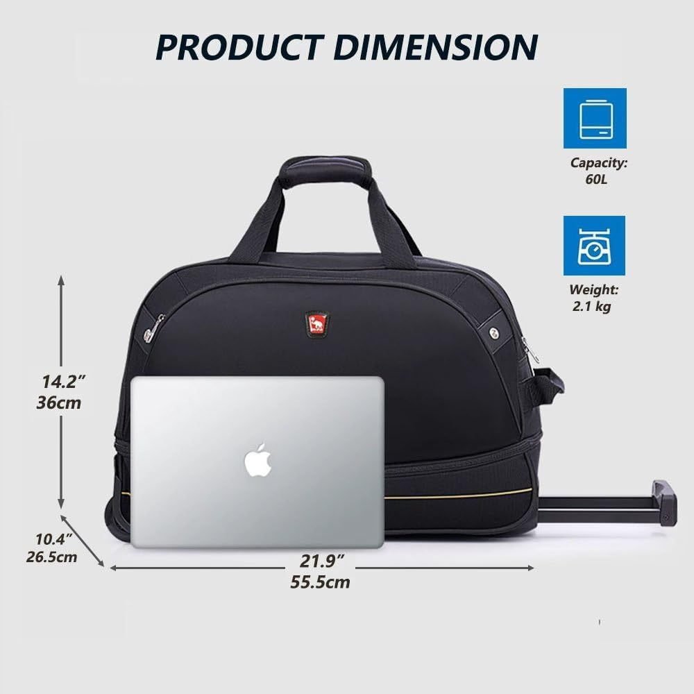 OIWAS Small Rolling Duffel Bag with Wheels Travel 22 Inch Carry on Luggage Tote Unisex-Adult Short Term Trips Expandable 50L to 60L (Black) image number 3