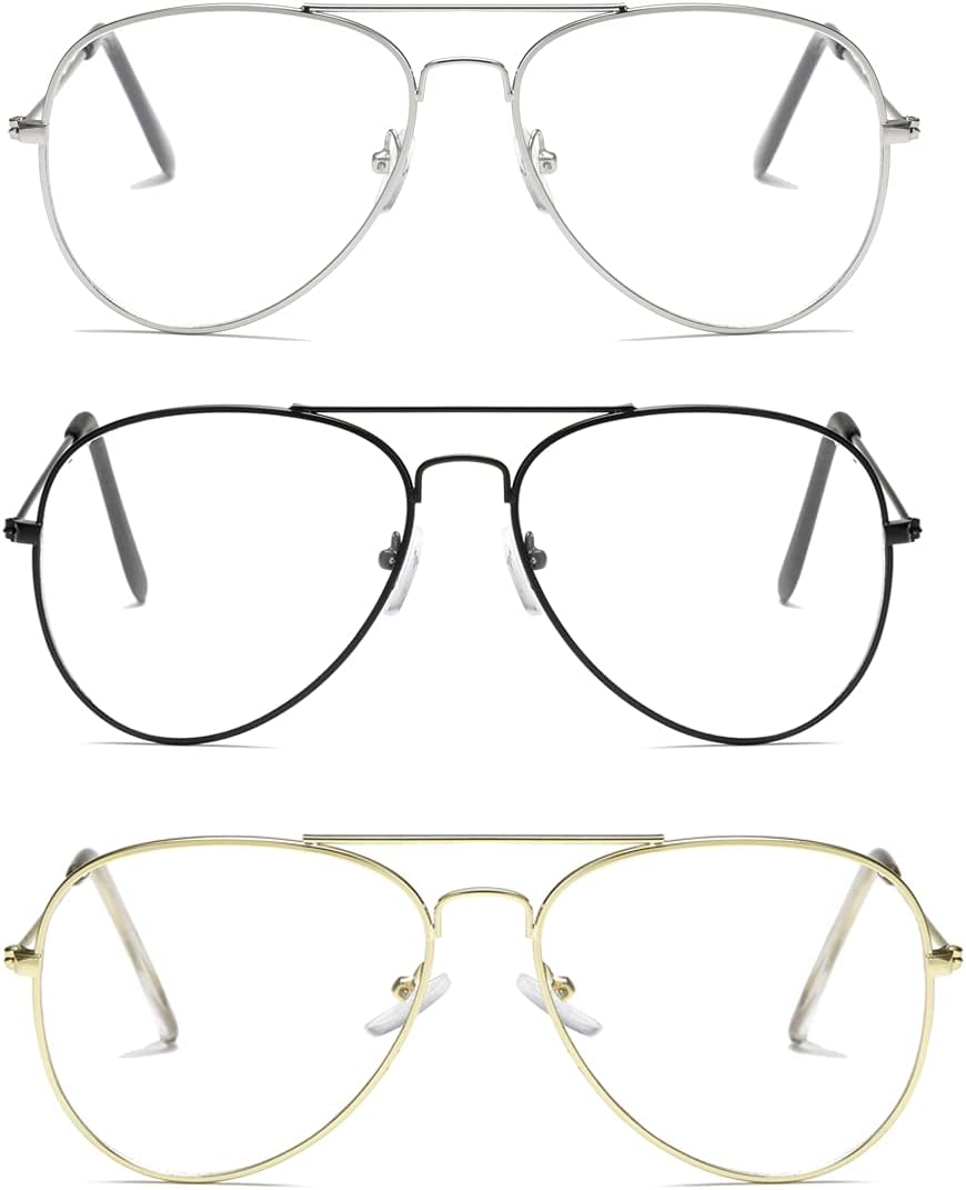 AISSWZBER Clear Aviator Glasses Lens Premium Classic Metal Frame Eyeglasses