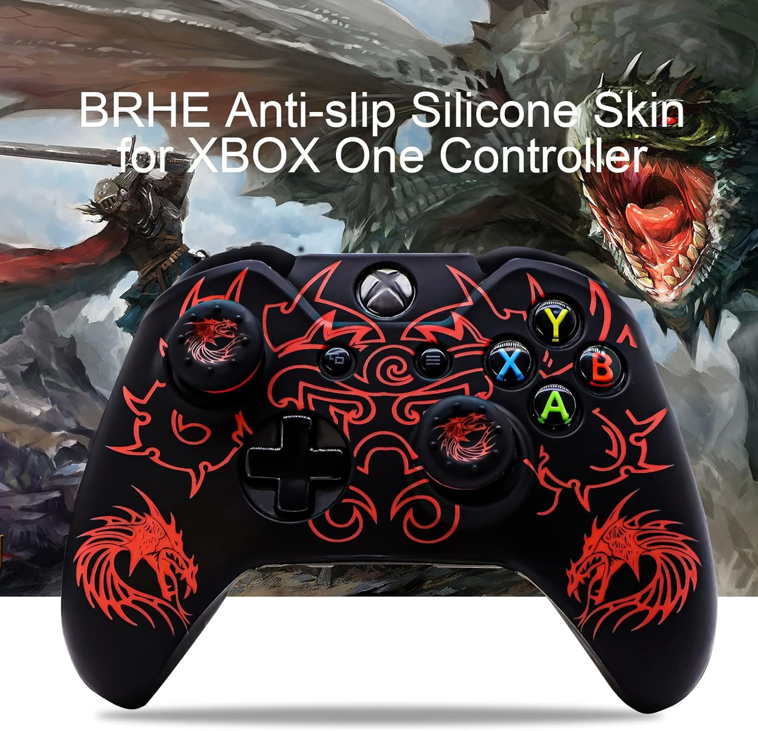 BRHE Xbox One/Xbox One S Controller Skin, Anti-Slip Silicone Cover Protector Case Accessories Set for Microsoft Xbox 1 Gamepad Joystick with 2 Thumb Grips Caps (Red Blue Black) Red Red image number 5