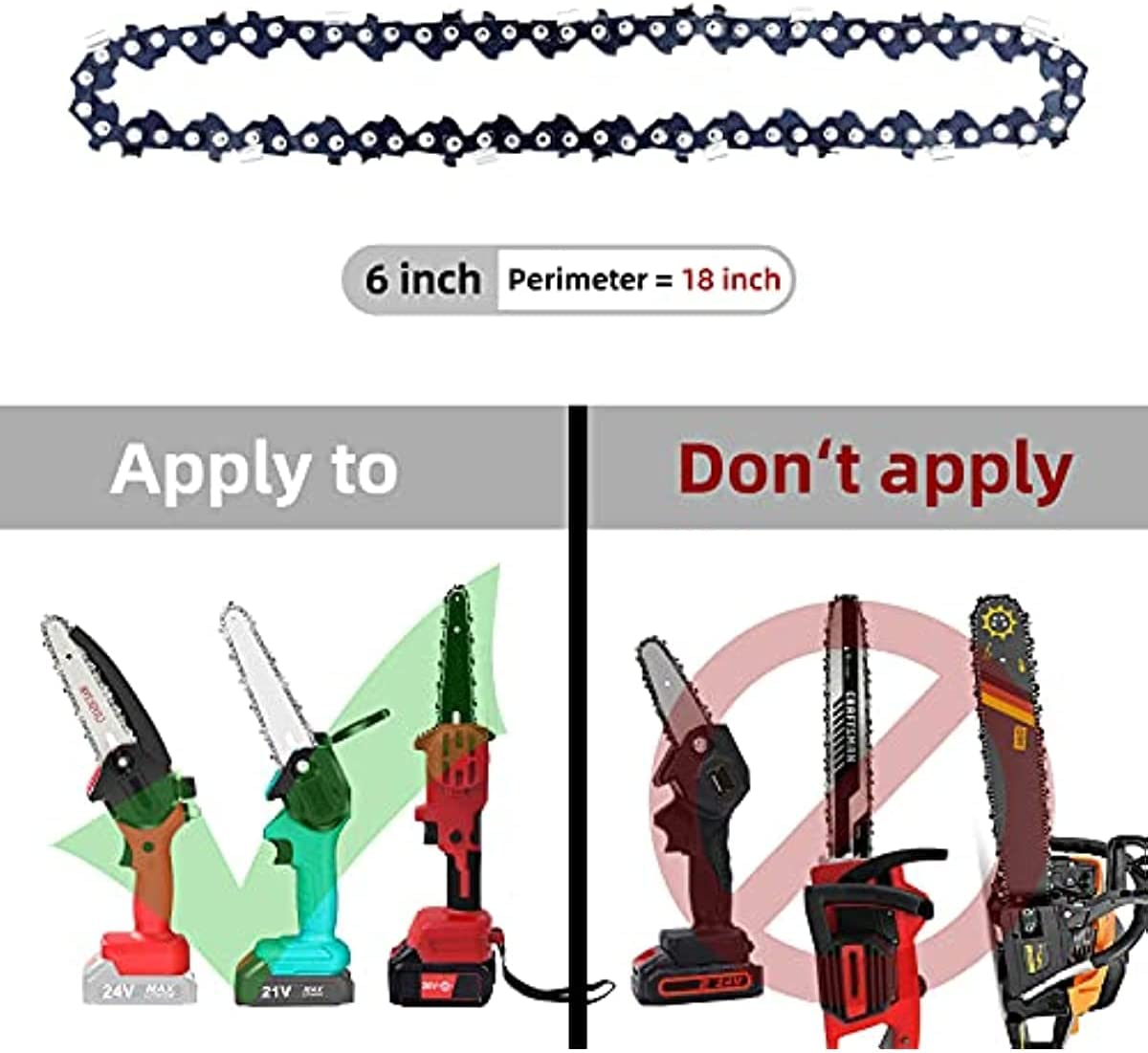[2 Pieces] 6 Inch Mini Chainsaw Chain, 6 Inch Replacement Chains for Cordless Electric Portable Mini Chainsaw, FIFCHALL Guide Saw Chain for All 6-Inch Mini Chainsaws for Wood Branch Cutting image number 2