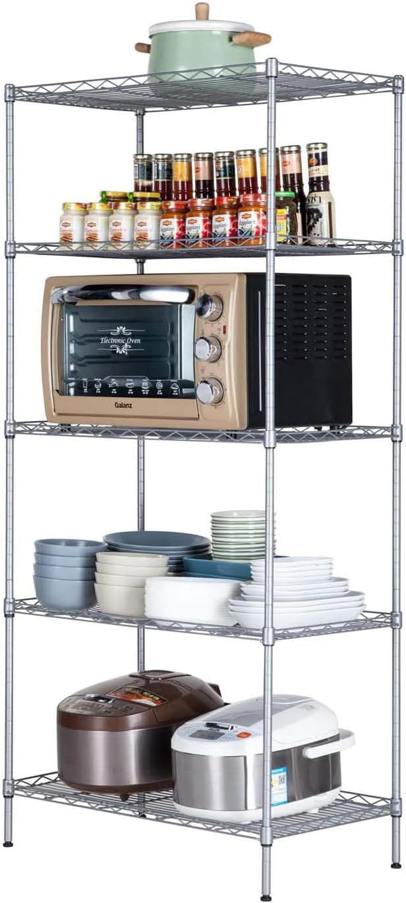 CAVSOIR 4 -Tier Shelf Carbon Steel Shelving Unit Adjustable Heavy Duty Wire Shelf Metal Height Shelves Unit Metal Storage Rack Durable Organizer (Silver, 4 Tier)