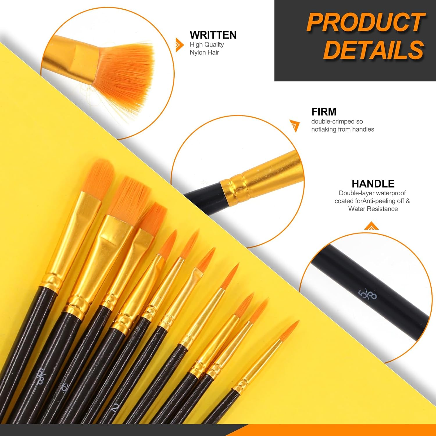 Rustark 20Pcs Pearlescent Paint Brush Set Professional Watercolor Brushes round Pointed Tip Nylon Hair Artists Paintbrushes Watercolor for Oil Acrylic Miniature Detailing Painting, Black image number 3