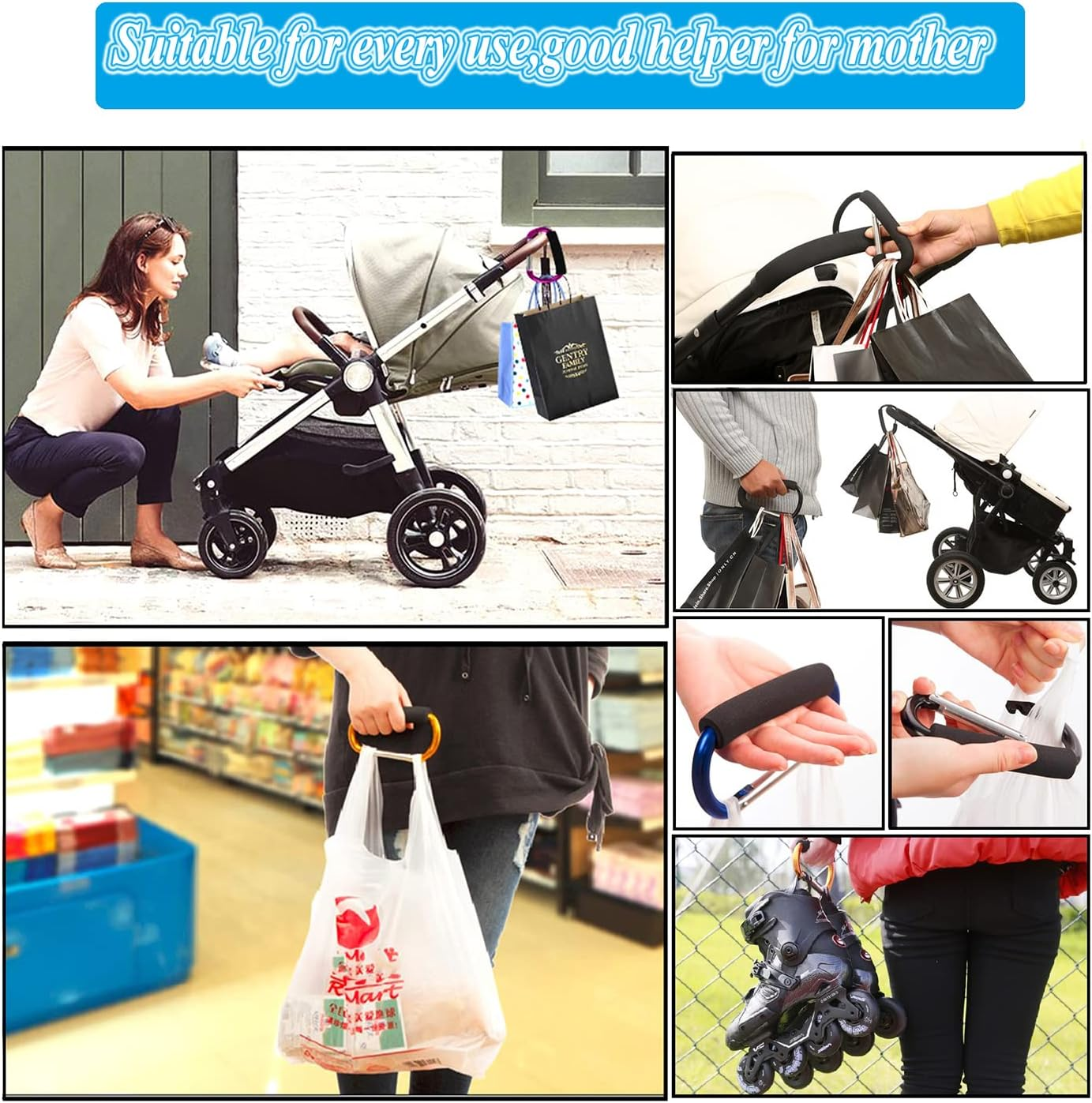 Stroller Hooks by Baby,Large Stroller Hooks for Mommy, 2 Pcs Carabiner Stroller Hook Organizer for Hanging Purses, Diaper Bag, Shopping Bags. (Purple) - Purple image number 2