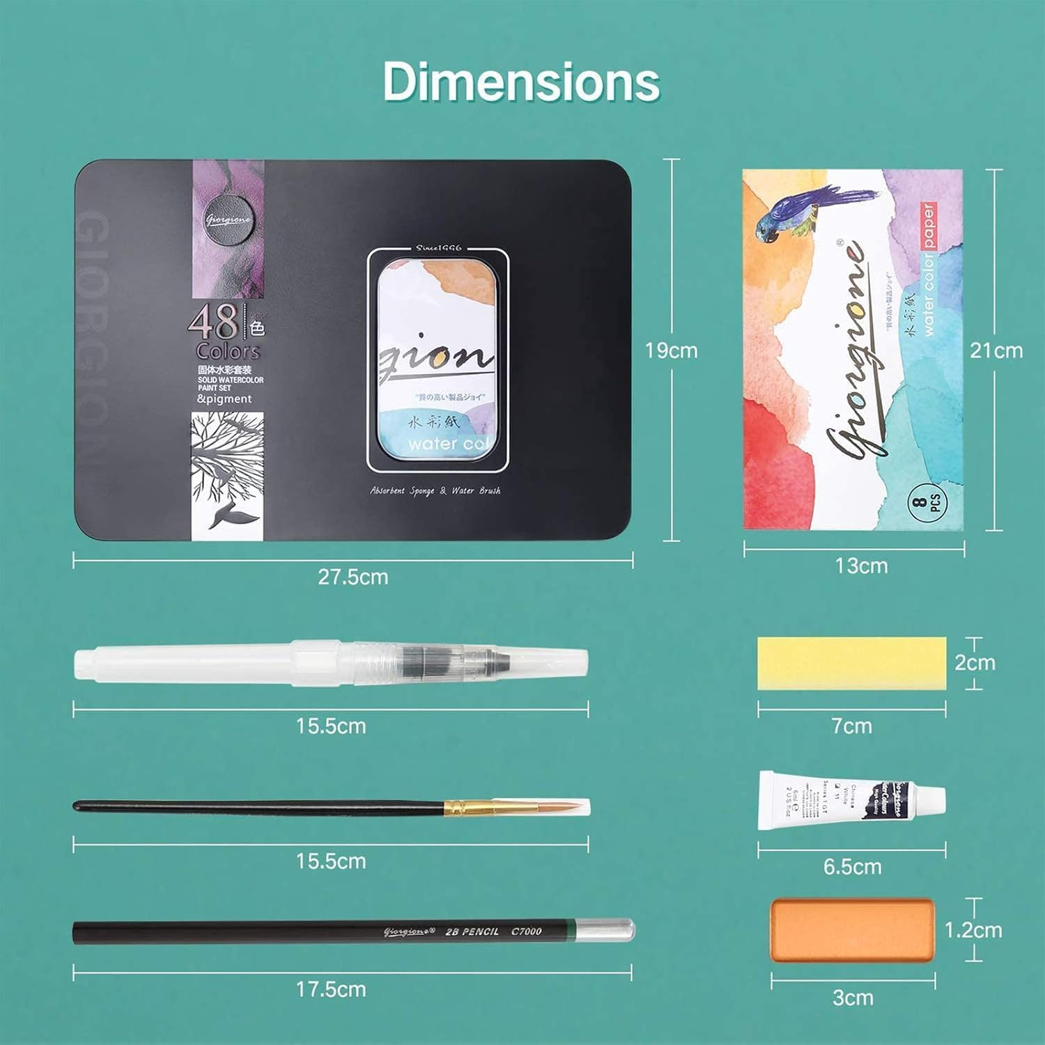 Zarmanuae Watercolour Paint Set, 48 Colors in Portable Box with Watercolour Papers, Brushes, and Tools, Travel Watercolour Set Ideal for Artists, Hobbyists, Kids and Beginners