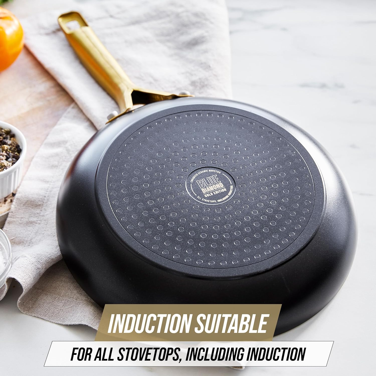 Blue Diamond Gold 10 Piece Cookware Set,Ceramic Nonstick, PFOA Free, Induction, Black image number 2