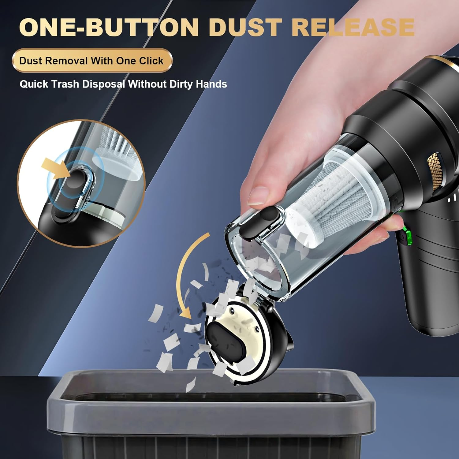 Car Vacuum Cleaner Cordless, Handheld Vacuum 25000PA High Power Suction, 4-In-1 Compressed Air Duster & Air Blower & Pump, Portable Vacuum Cleaner with 3 Gears for Home, Pet, Keyboard image number 6