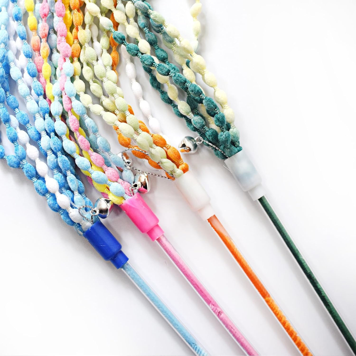 IUHKBH Cat Teaser Toys, 4 PCS Plush Srtip Cat Wands Interactive Cat Teasing Stick Vibrant Cat Teaser Wands with Bell for Cat Kitten Having Fun Exerciser Playing image number 1