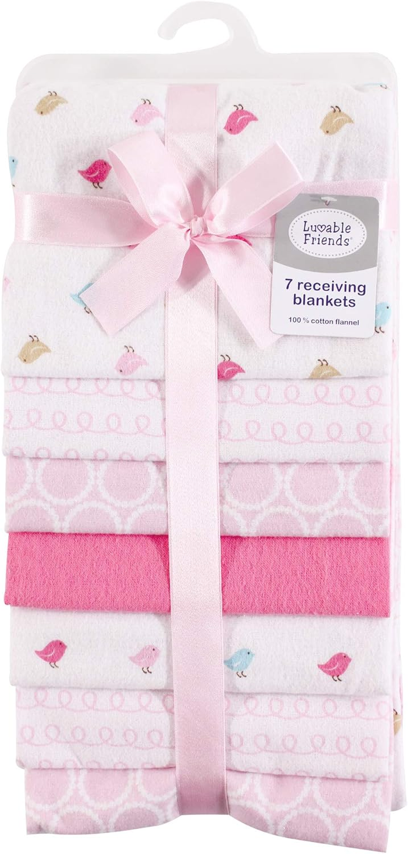 Luvable Friends Unisex Baby Cotton Flannel Receiving Blankets, Birdies 7-Pack, One Size image number 3