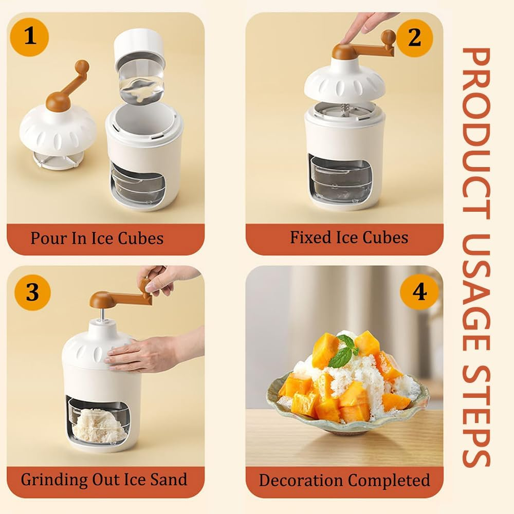 MUSONG Manual Shaved Ice Machine, Portable Hand-Crank Snow Cone Maker with 3 Ice Trays, Small Ice Crusher for Smoothies, Slushies, Frozen Drinks, Summer Parties, Camping & Outdoor Use image number 6