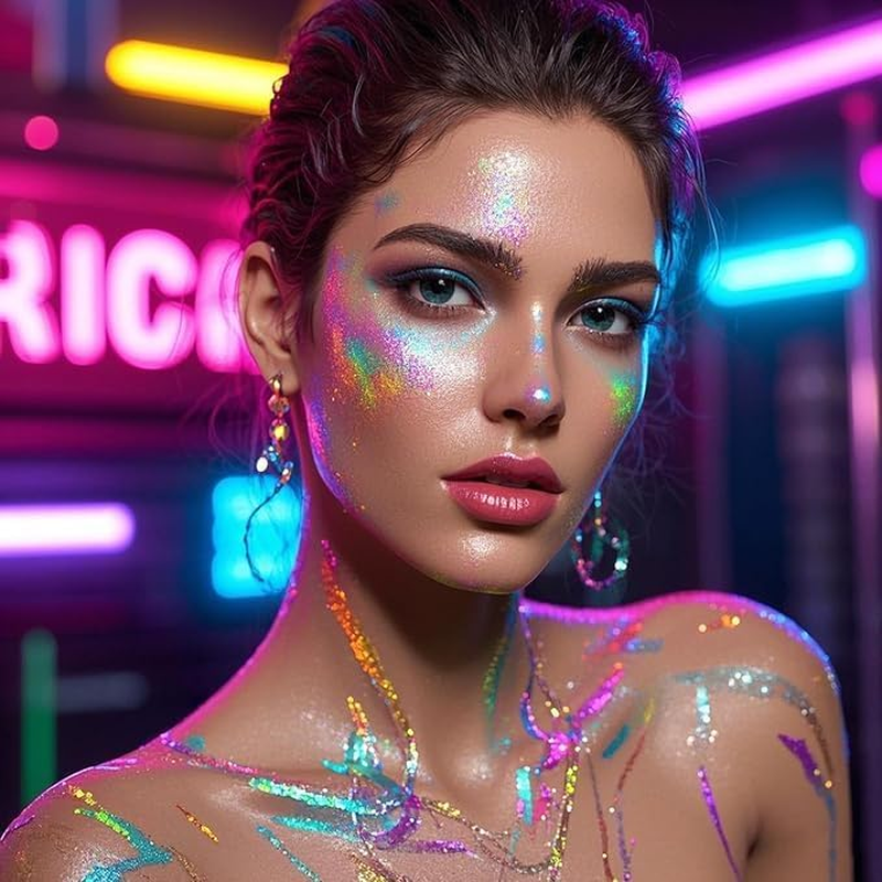 FRAKMU 12 Colors Holographic Chunky Glitter Gel Set for Christmas Party Makeup - Face, Body, Eye, Lips, Hair, Nail Cosmetic Festival Chunky Glitter Eyeshadow - Mixable, No Need Glue image number 5