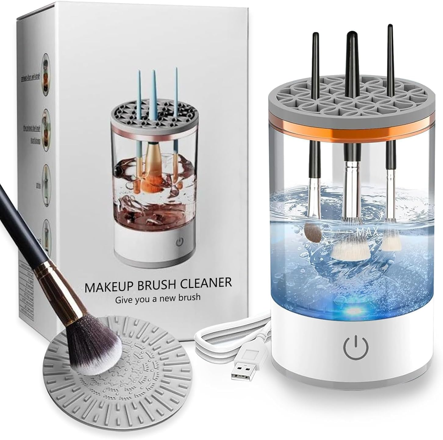 3-In-1 Upgraded Electric Makeup Brushs Cleaner, Necomi Automatic Makeup Brush Cleaning Machine with Brush Clean Mat, Automatic Cosmetic Brush Cleaner for All Size Makeup Brushes, Gifts for Wife, Girlfriend image number 4