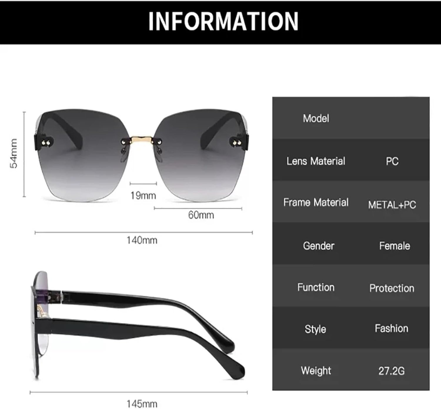 Fashion Rimless Sunglasses Women Gradient Sun Glasses Luxury Trimming Frameless Eyeglasses Ladies(B) image number 4