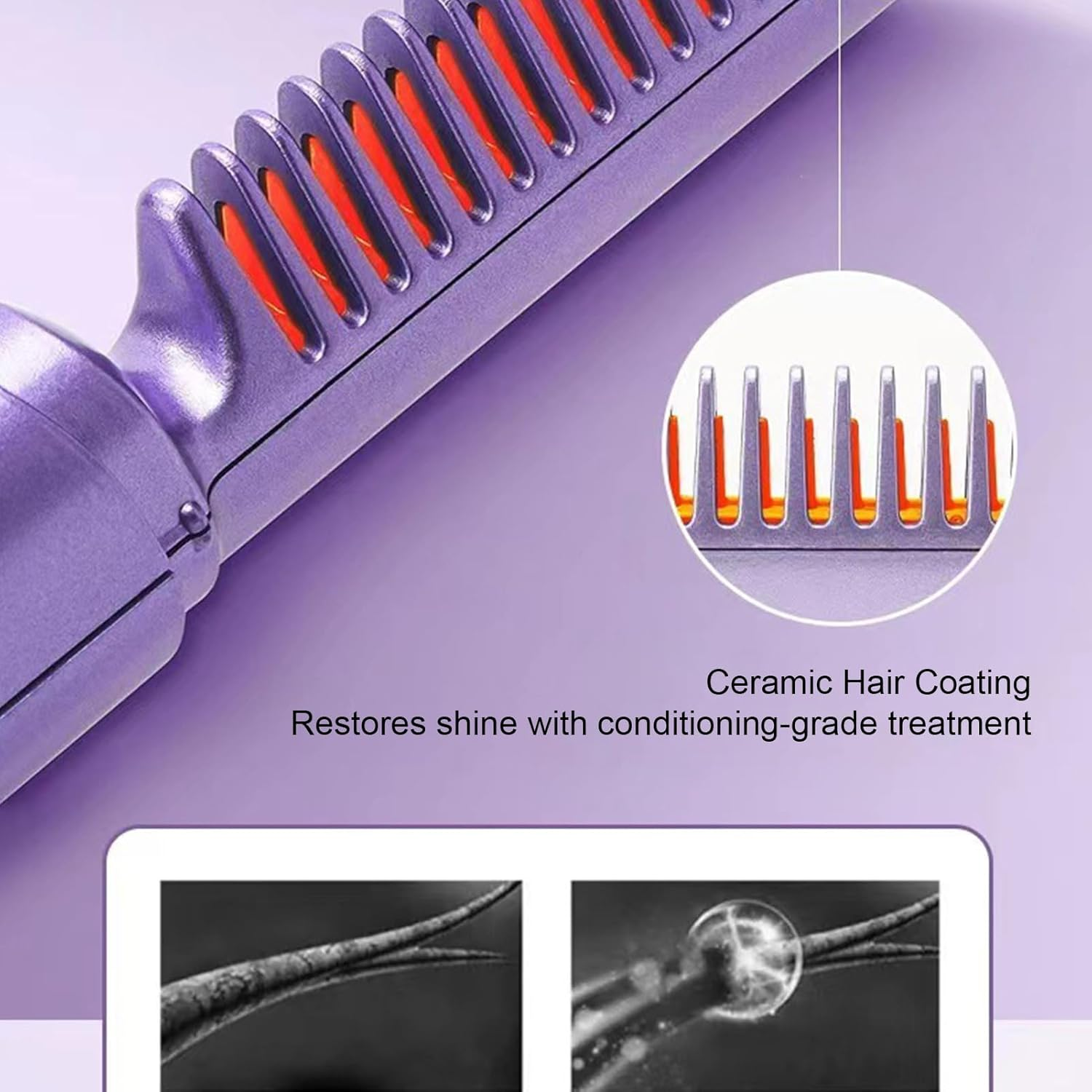 Portable Hair Straightener - Rechargeable Straightening Comb, Cordless Styling Brush | Compact Heated Flat Comb with Curling Function, Lightweight USB Charging Hair Tool with Portable Design for Women - Purple image number 6