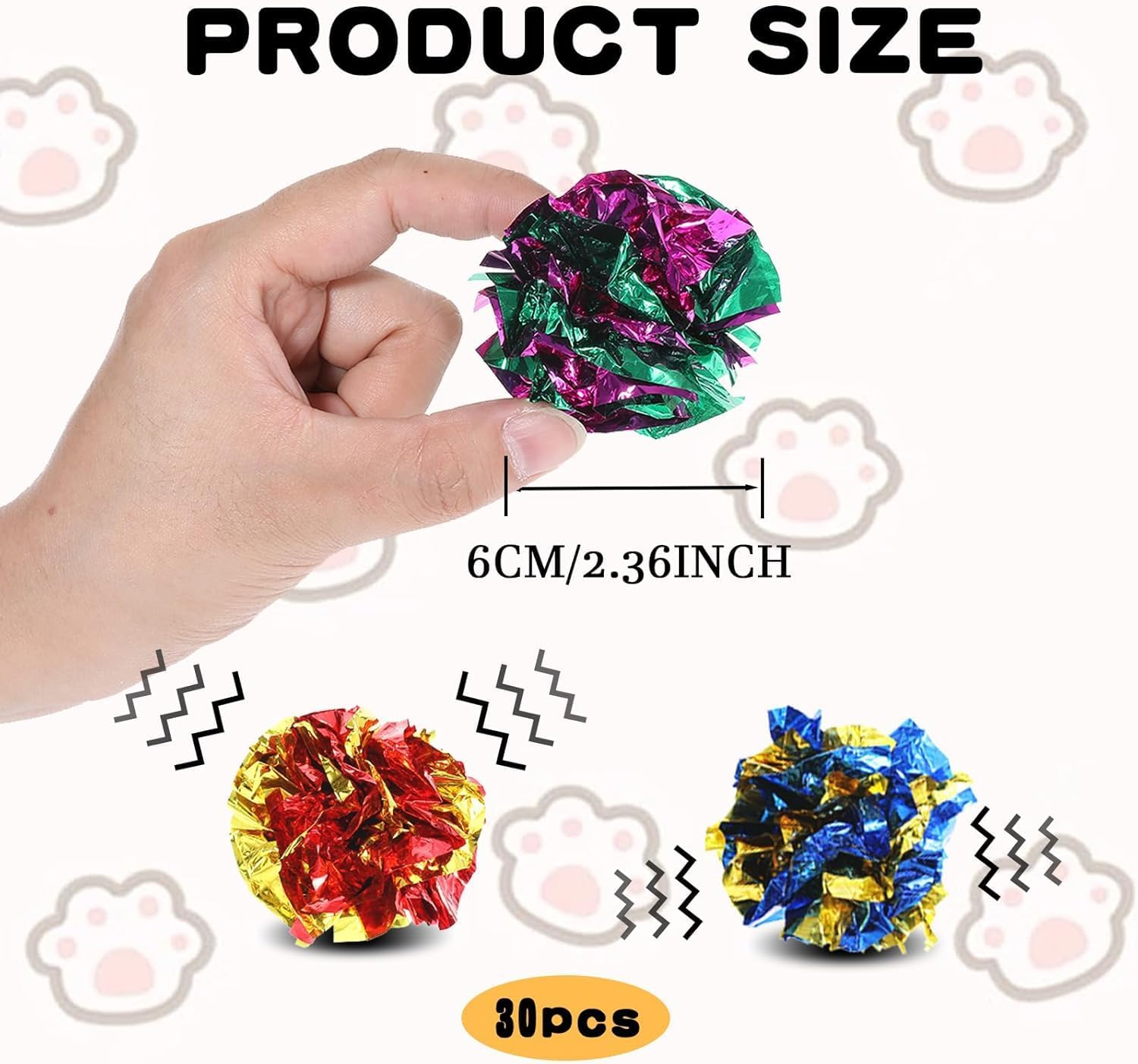 20 Pack Interactive Crinkle Balls Cat Crinkle Toy Ball Bright Colors Cat Ball Toys Colorful Chew and Chase Cats Toys for Indoor Cats Kittens to Keep Fit Active Bright Color Paper Ball (Random Color) image number 1