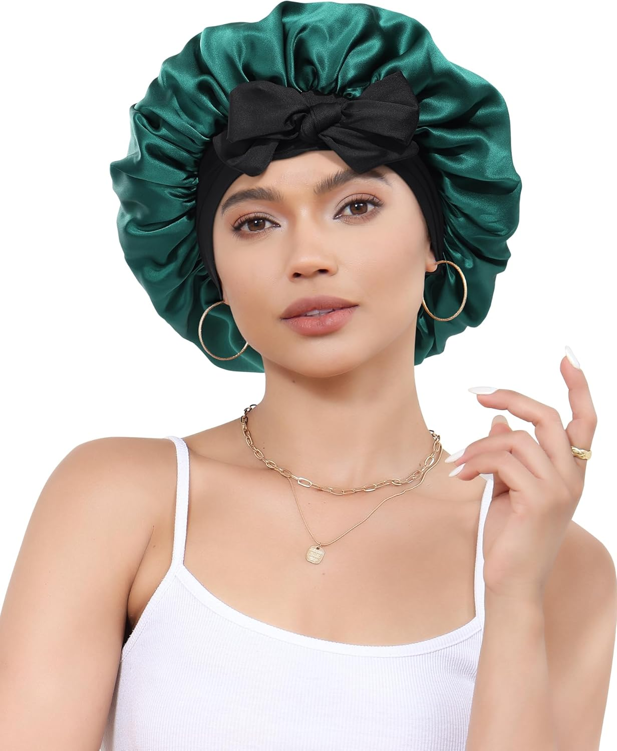 Silk Bonnet for Sleeping 100% Mulberry Women Double Layer Silk Sleep Cap with Adjustable Elastic Band Silk Hair Wrap