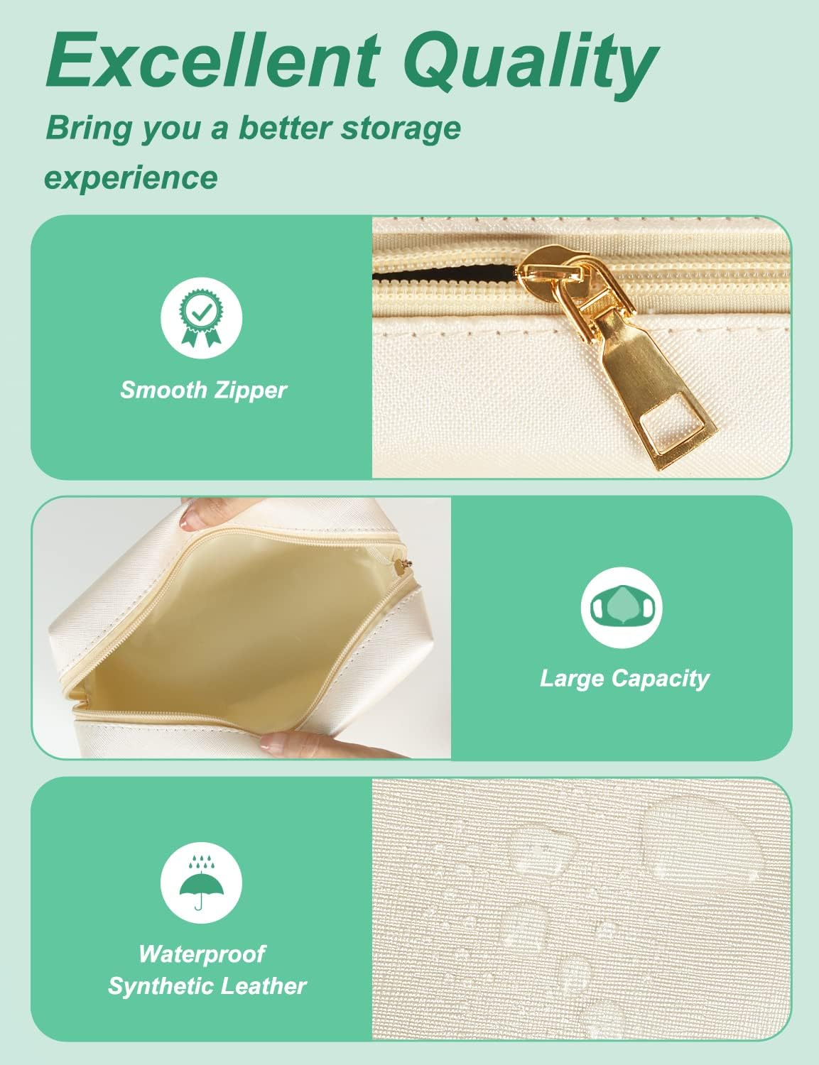 Makeup Bag, Synthetic Leather Patch Cosmetic Bag with Skin Chenille Letter for Travel, Girlfriend or Wife, Present for Girls, Daughter, Sister and Mother image number 4