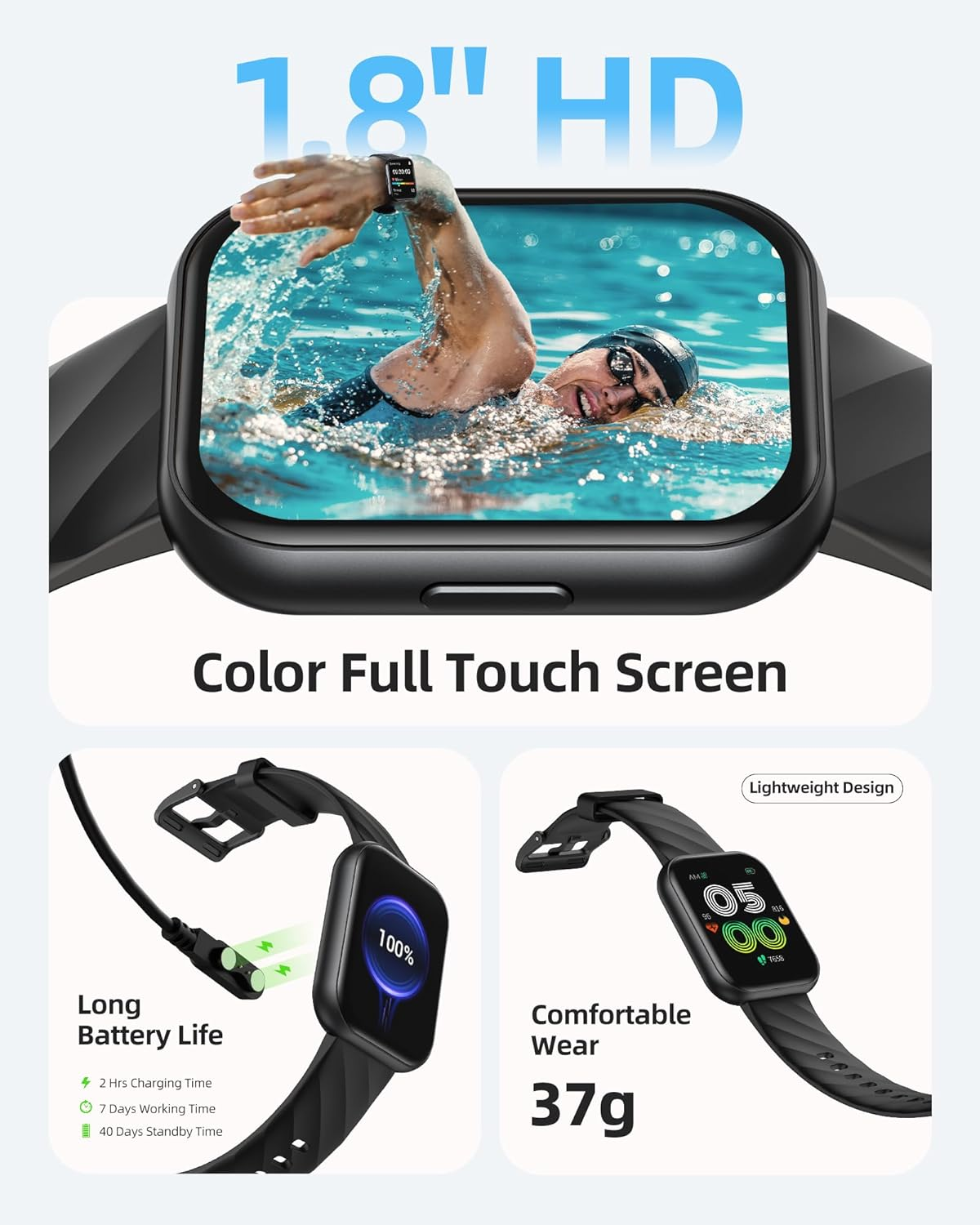 Parsonver Smart Watch, 5ATM Waterproof Watch for Swimming, Fitness Activity Tracker with 110+ Sport Modes, Heart Rate/Sleep/Spo2/Steps Monitor, 1.8" HD Screen Fitness Watch for Android & Iphone, Black - Rose Gold image number 5