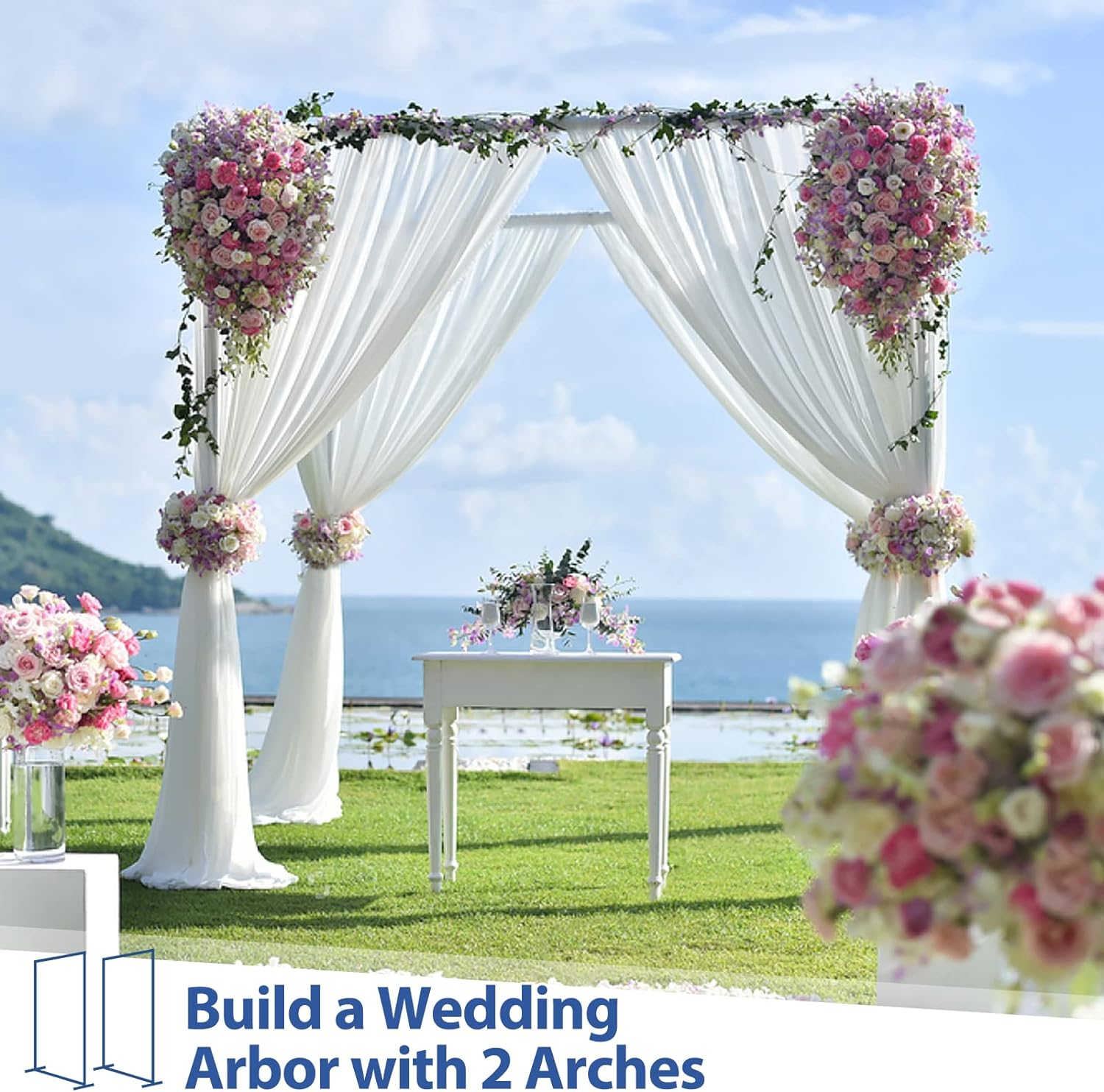 Wedding Arch, 7X5Ft Arch for Wedding Ceremony with Support Feet Base, Square Metal Stand Frame for Wedding, Party, Bridal, Garden, Outdoor, Rectangle Archway for Balloon Decoration image number 3