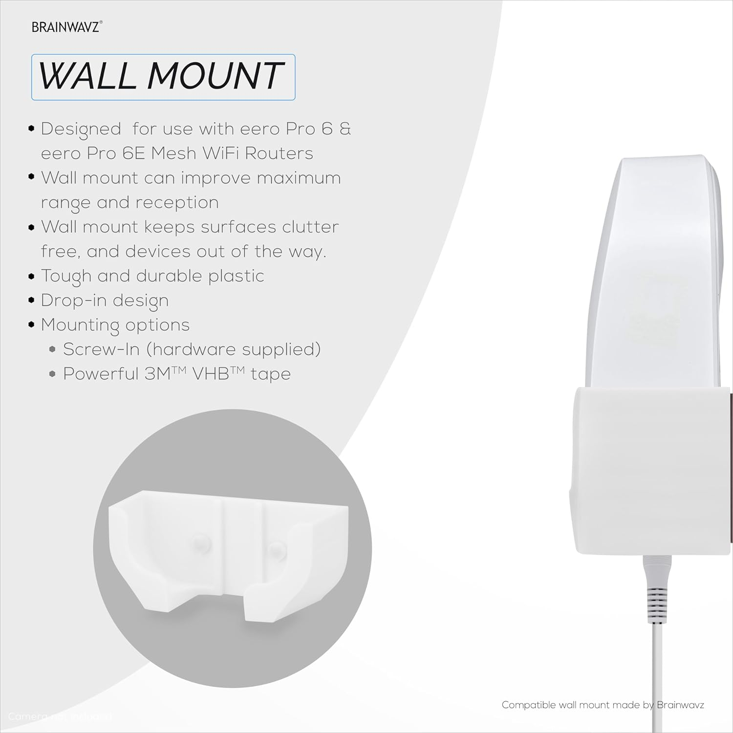 Wall Mount Compatible with EERO Pro 6 & EERO Pro 6E Mesh Wifi Router (Not Compatible with Other EERO Models), Easy Install Holder Bracket, Reduce Interference & Clutter, Adhesive & Screw-In Mounting image number 5