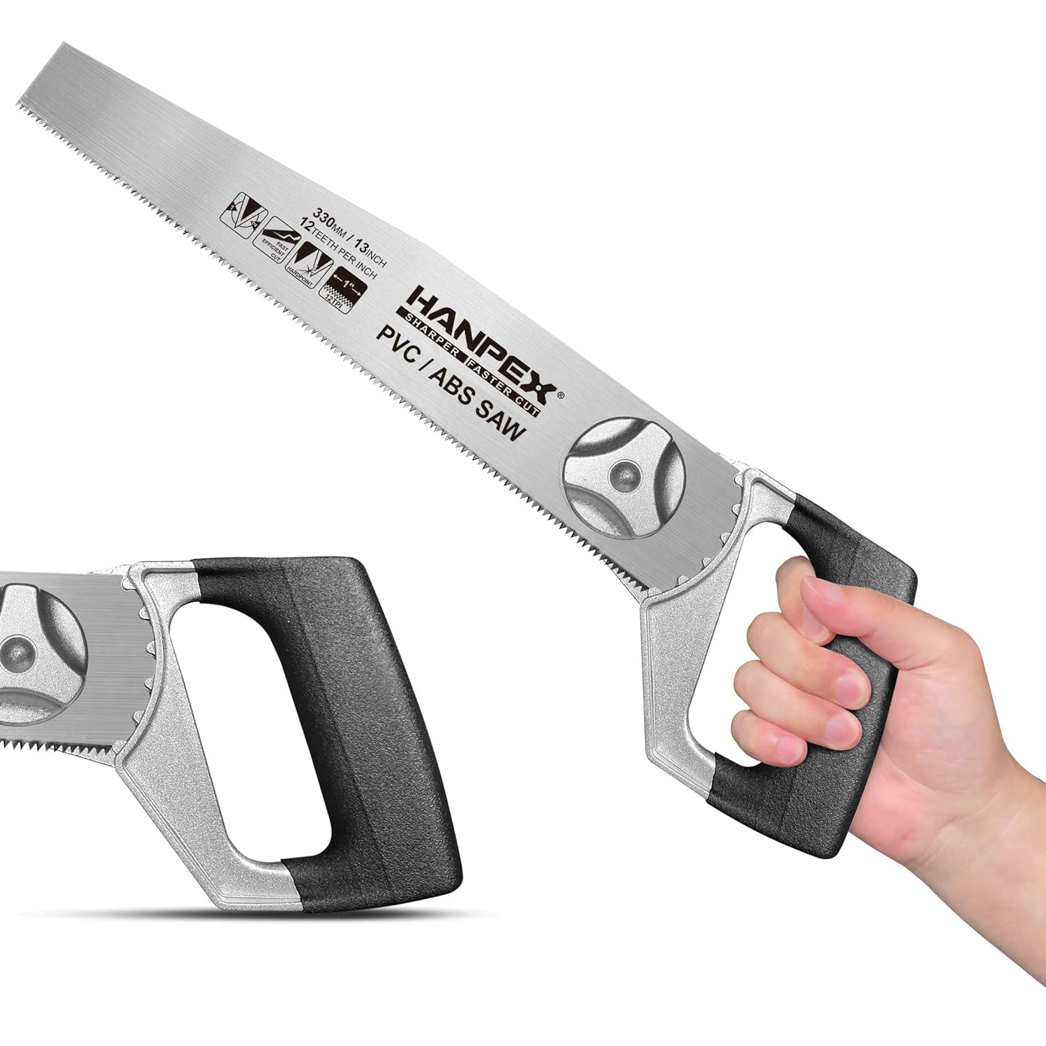 Hanpex 33Cm(13Inch) Heavy Duty Pipe Saw - Adjustable Angle Hand Saw for PVC, ABS, Wood, Drywall & Plastic - Compact Design for Tight Spaces, Gardening, Trimming & General Purpose Cutting