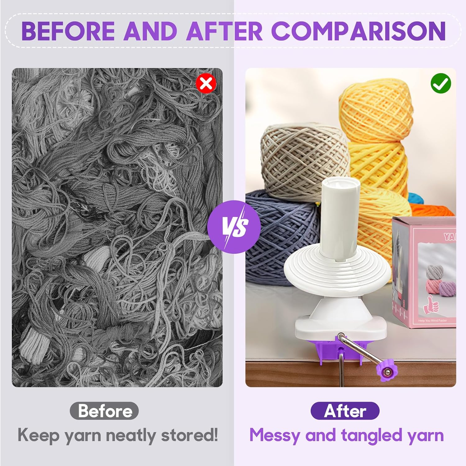 Anti-Slip Yarn Winder, Yarn Ball Winder for Crocheting, Efficiently Make Neat Yarn Cake, Yarn Winder with Lower Noise for Fiber and Wool Thread Balls, Knitting Lover'S Helper Gift (Purple) image number 5