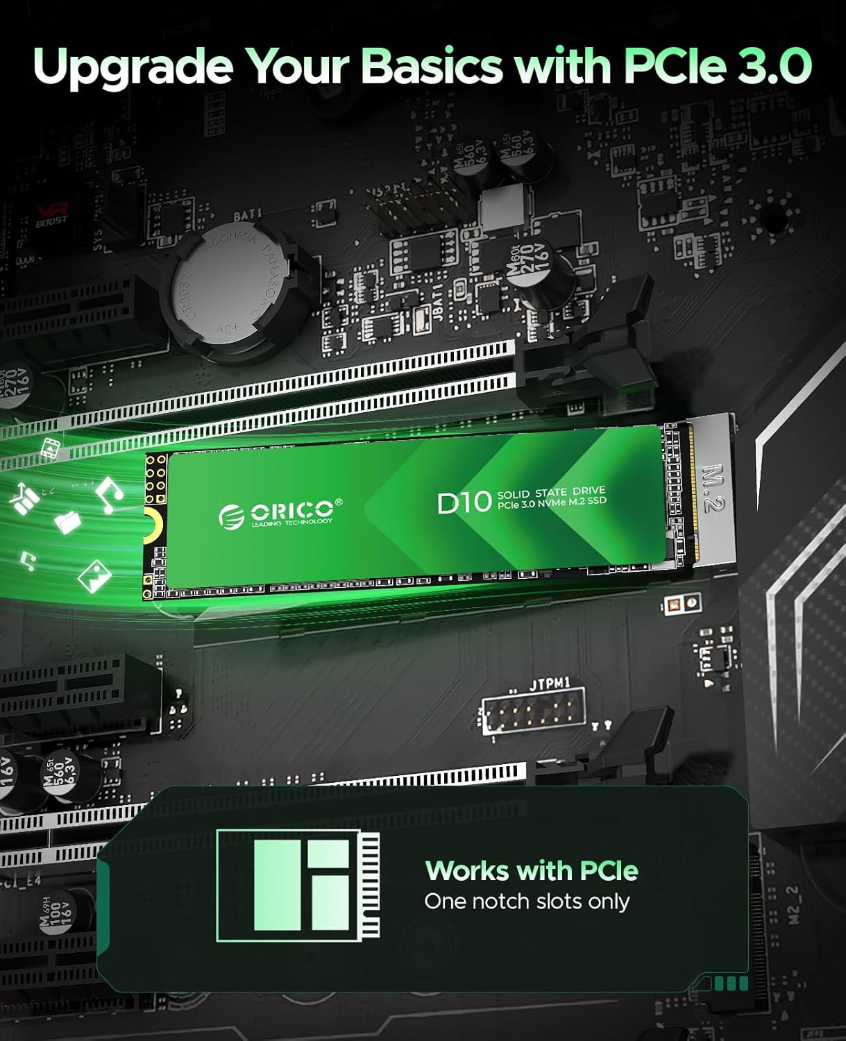 ORICO 2TB M.2 Nvme SSD, Pcie Gen3X4 2280 SSD - up to 2400Mb/S, Internal Solid State Drive with QLC NAND Flash, Compatible with Raspberry Pi 5 Desktop Laptop - D10 (2TB) image number 6